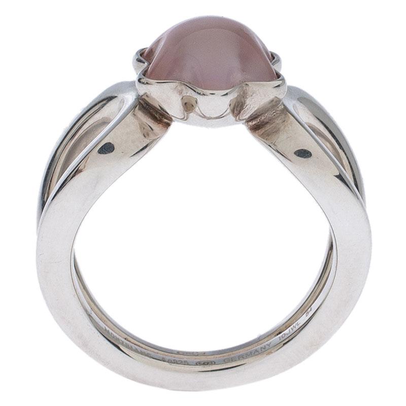 Montblanc Cabochon de Montblanc Rose Quartz Silver Ring Size 54 1