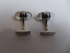 Boutons de manchette Montblanc chromés avec inserts en verre - Accessoire de luxe vintage et élégant