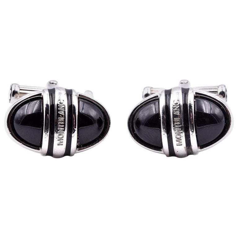 Montblanc Cufflink Oval with Onyx Cabochon Inlay at 1stDibs