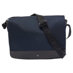 Montblanc Dark Blue/Black Nylon and Leather Nightflight Messenger Bag