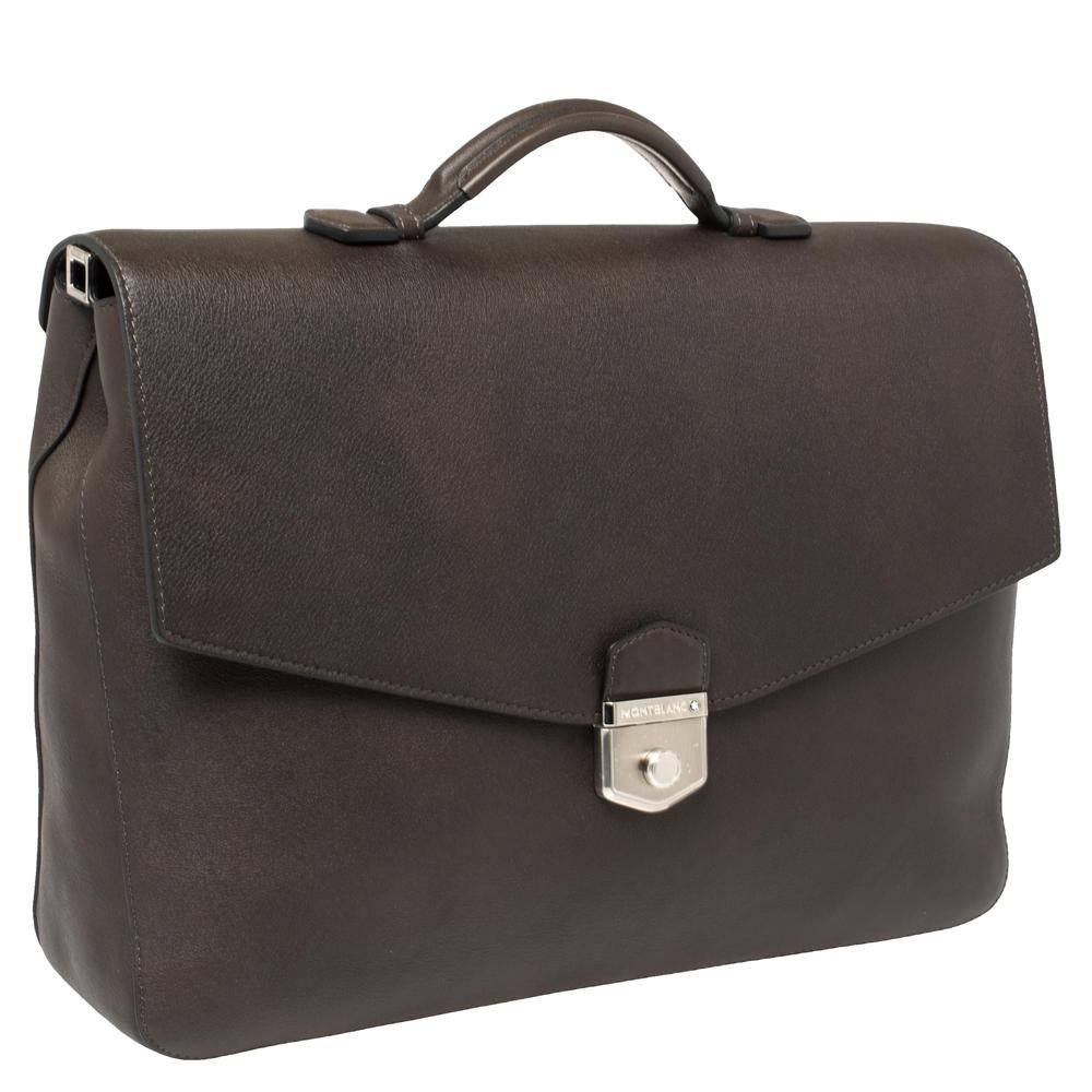 Montblanc Dark Brown Leather Meisterstuck Sfumato Briefcase In New Condition In Dubai, Al Qouz 2