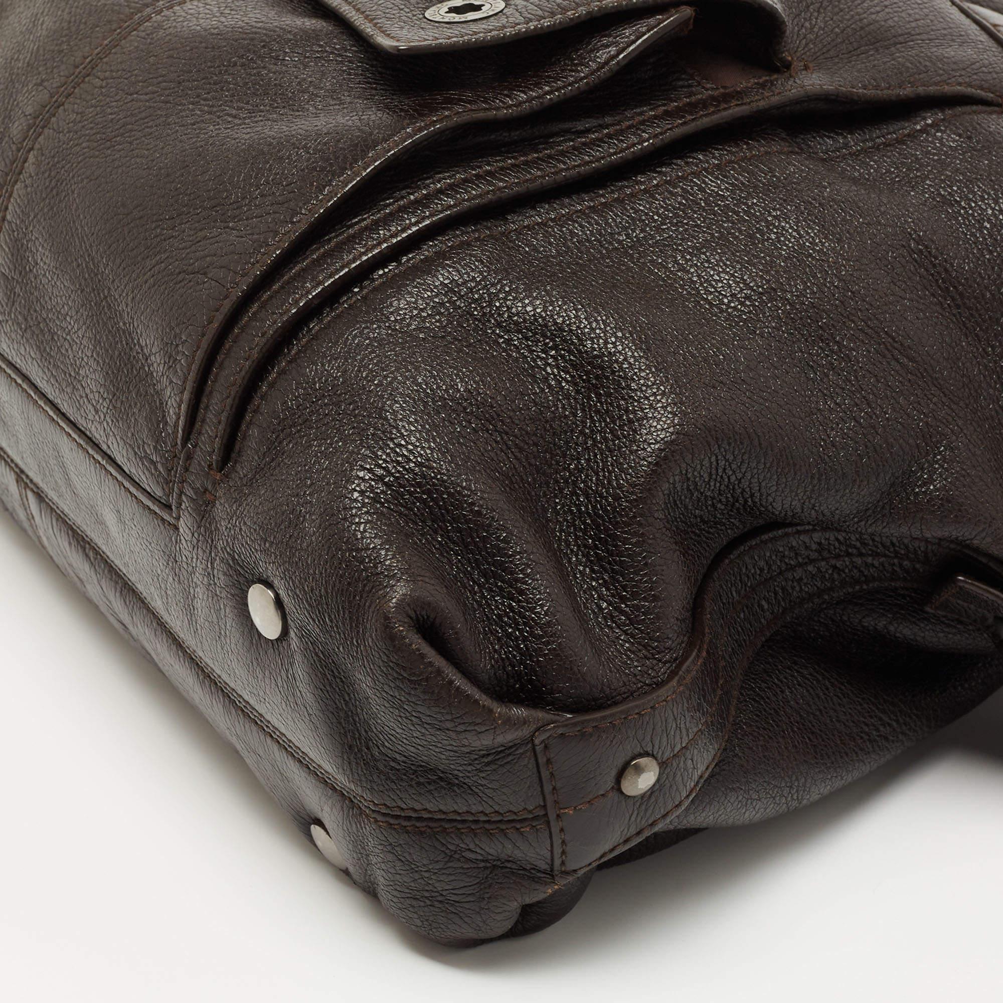 Montblanc Dark Brown Soft Grained Leather Meisterstuck Front Pocket Shoulder Bag 7
