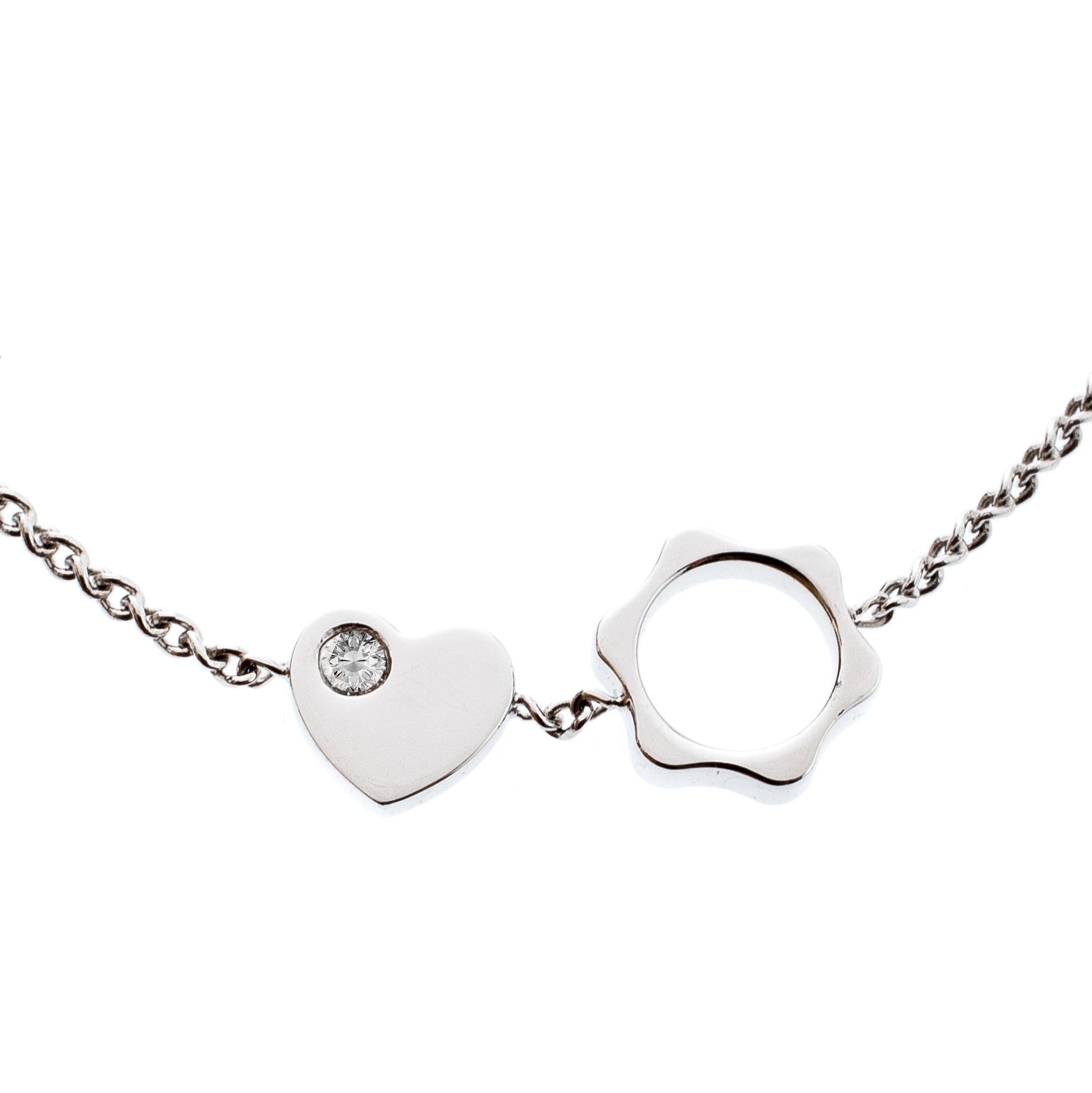 Contemporary Montblanc Diamond 18k White Gold Heart Star Charm Bracelet