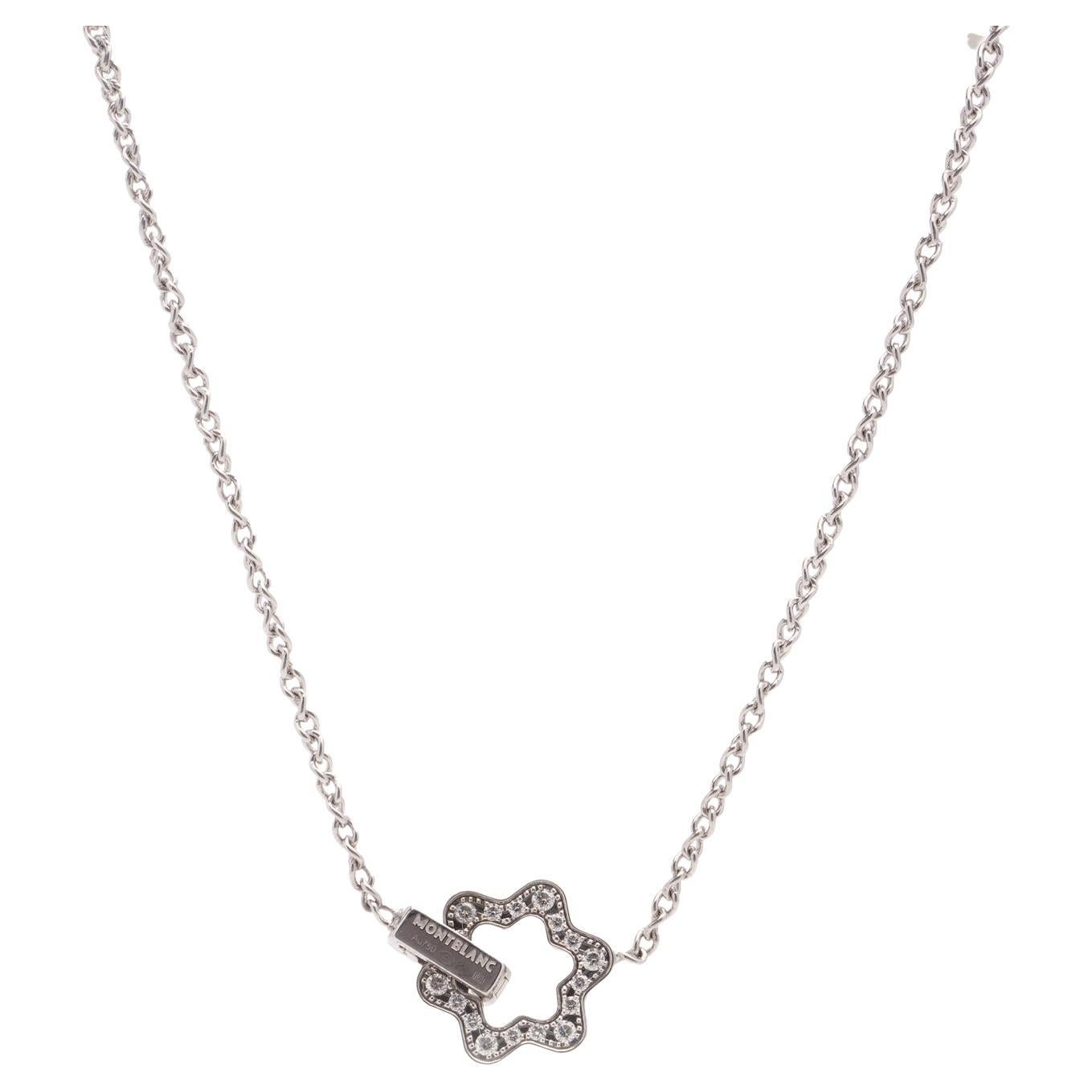 Montblanc Diamond Star Pendant Necklace in 18kt White Gold.