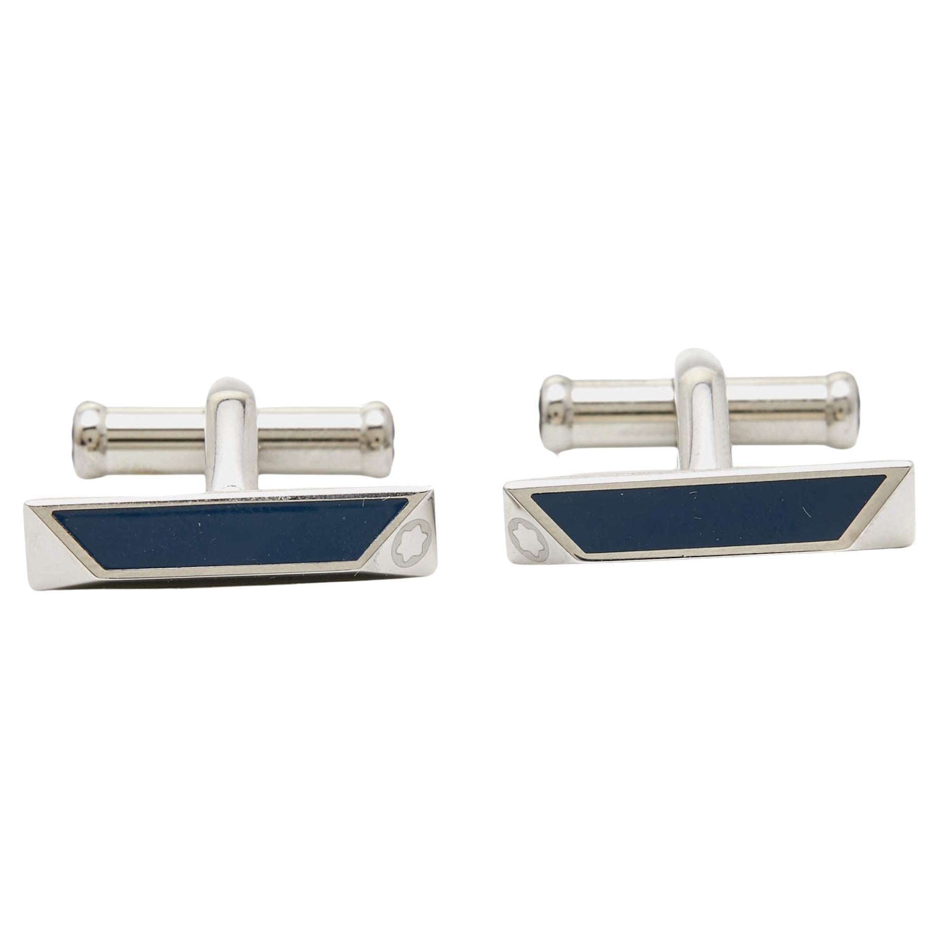 Montblanc Enamel Stainless Steel Cufflinks For Sale