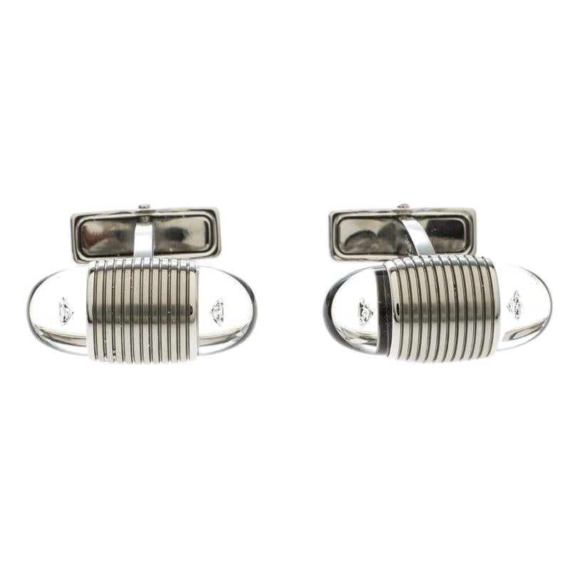 Montblanc Floating Star Diamond Stainless Steel Oval Cufflinks