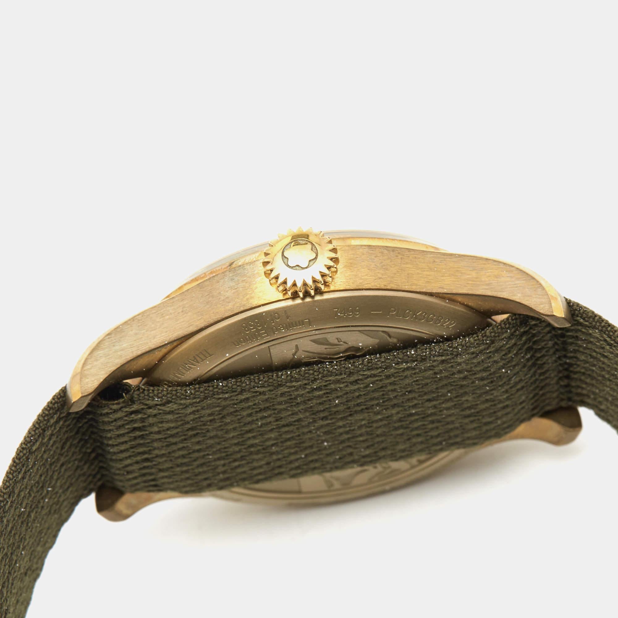 Montblanc Green Bronze Canvas NATO 1858 Limited Edition Wristwatch 40 mm In New Condition In Dubai, Al Qouz 2