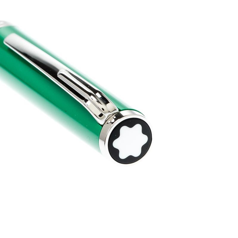 Montblanc Green Resin Platinum Finish Ballpoint Pen In New Condition In Dubai, Al Qouz 2
