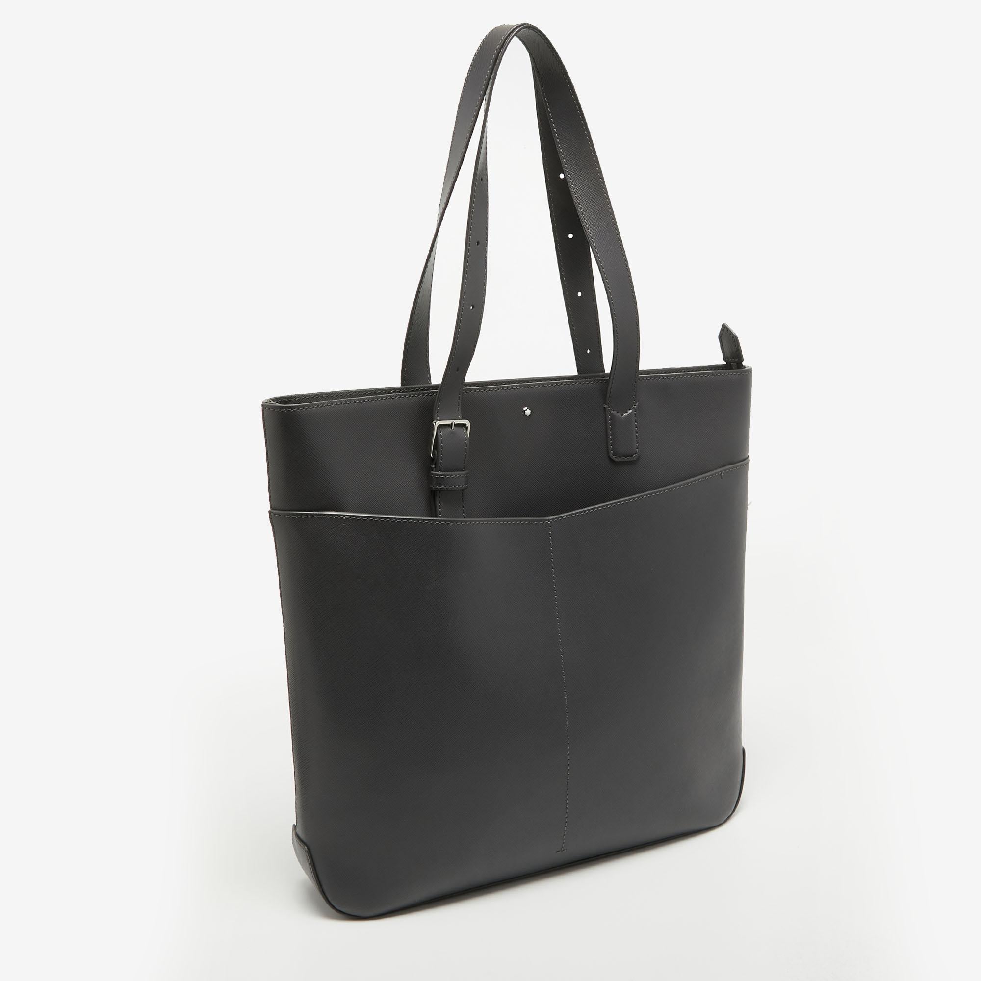 Men's Montblanc Grey Leather Sartorial Vertical Tote