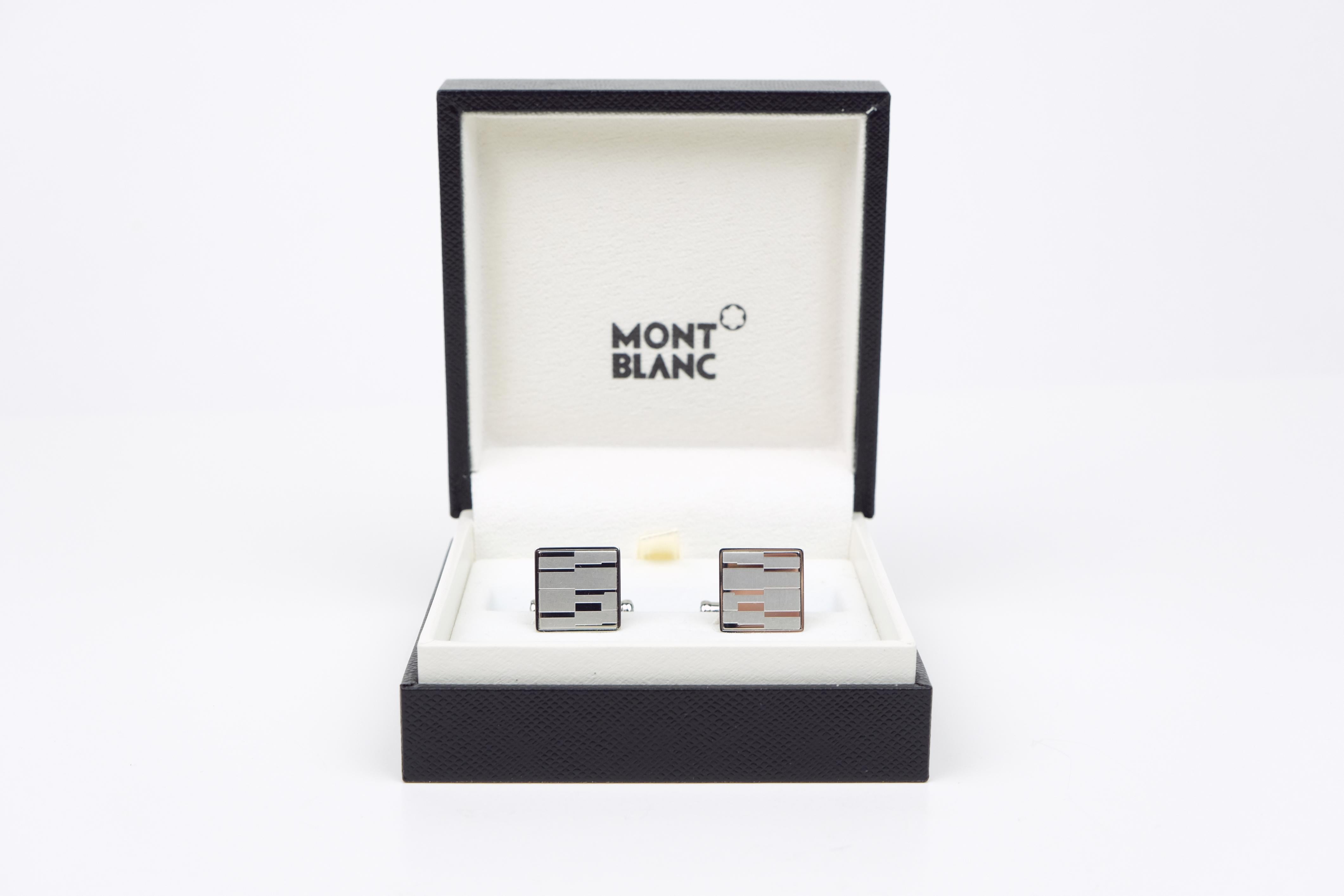 Montblanc Iconic Square Shaped Mystery Motif Stainless Steel Cufflinks 111316 In Excellent Condition In Bradford, Ontario