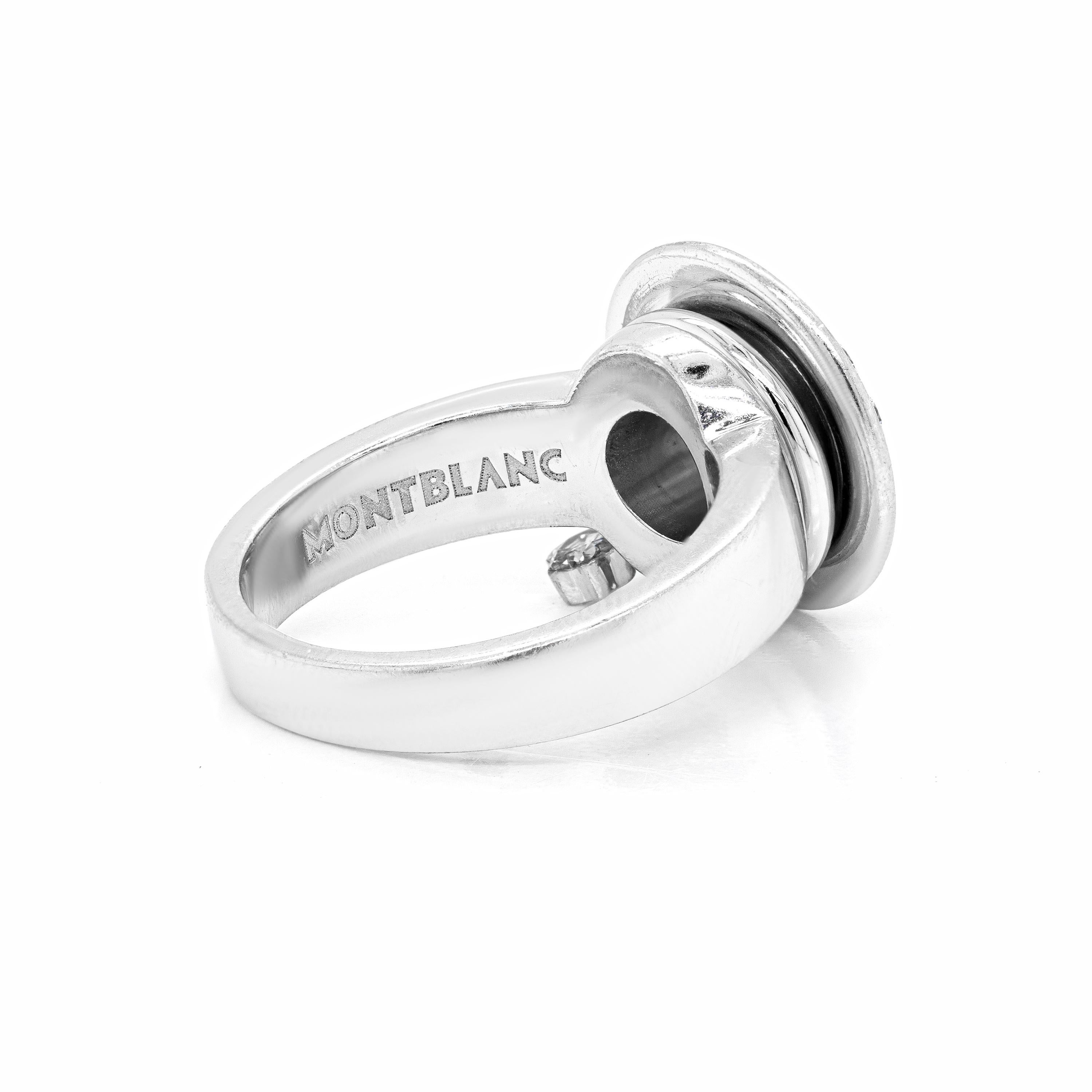 This gorgeous cocktail ring by the famous luxury house Montblanc from their 'La Dame Blanche' Collection is crafted from 18 carat white gold. The ring is beautifully inlaid with 37 round brilliant cut diamonds, all pavé set on an 18 carat white gold