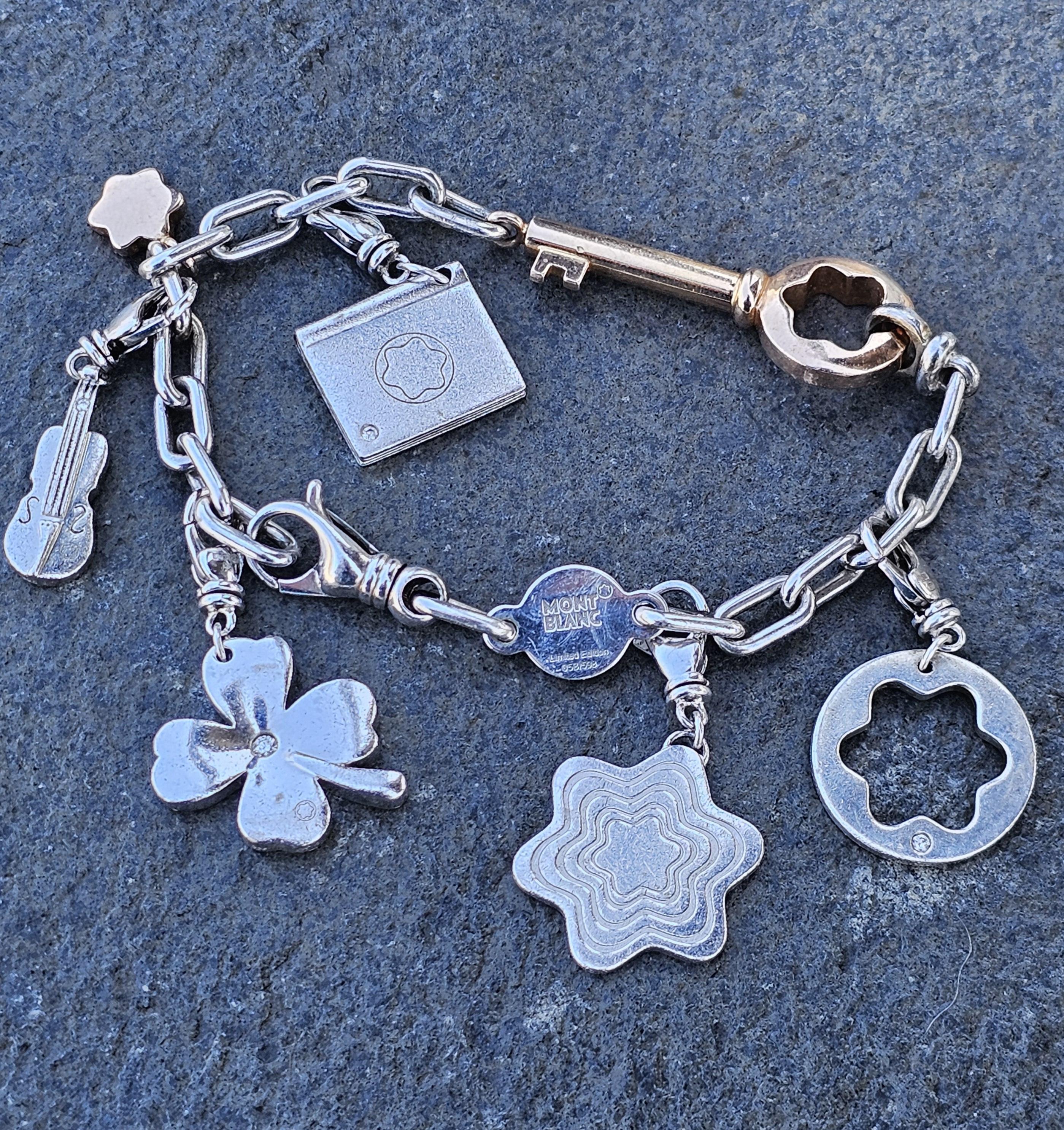 Taglio rotondo Montblanc Bracciale Charm Edizione Limitata Oro 18k Chiave Diamante Argento Sterling in vendita