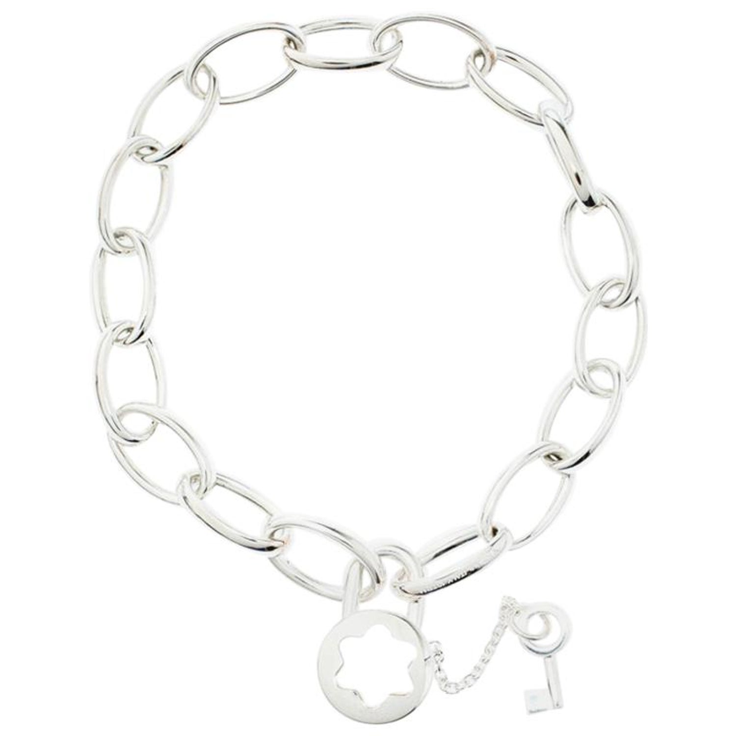 Montblanc Lock and Key Mother of Pearl Silver Chain Link Bracelet For Sale  at 1stDibs