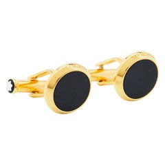 Montblanc MeisterstÃ¼ck Gold Tone Black Onyx Runde ManschettenknÃ¶pfe