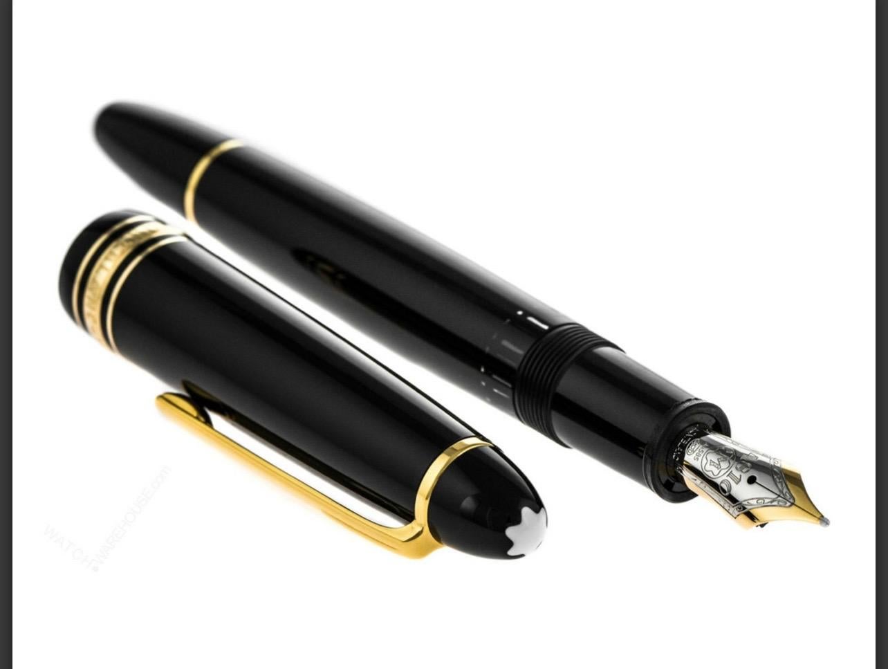 
The  Meisterstuck LeGrand in deep black Precious Resin  with gold coated details and surmounted by the white star emblem evolves into Montblanc's
design icon
Features 
Description
Montblanc Meisterstuck black resin and gold-plated fountain pen.
I