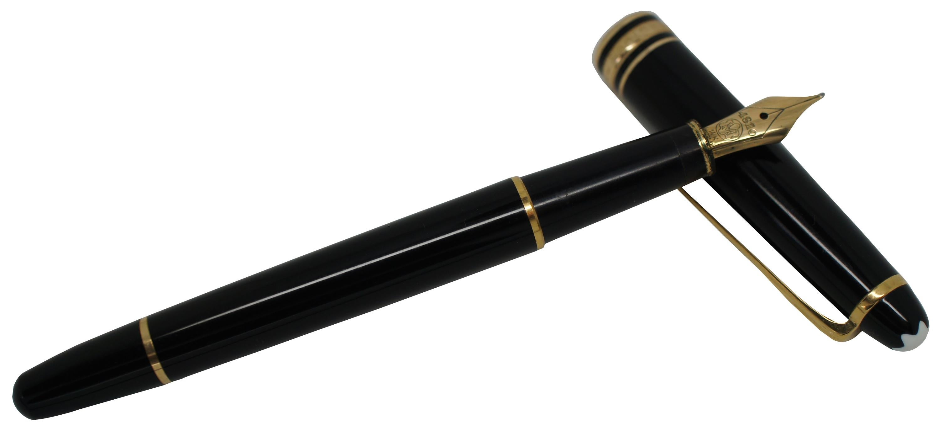 3 available – vintage Montblanc meisterstuck cartridge filled fountain pen with 4810 14K gold nib. Two 10 count packages of Black & Royal Blue ink cartridges included.
   