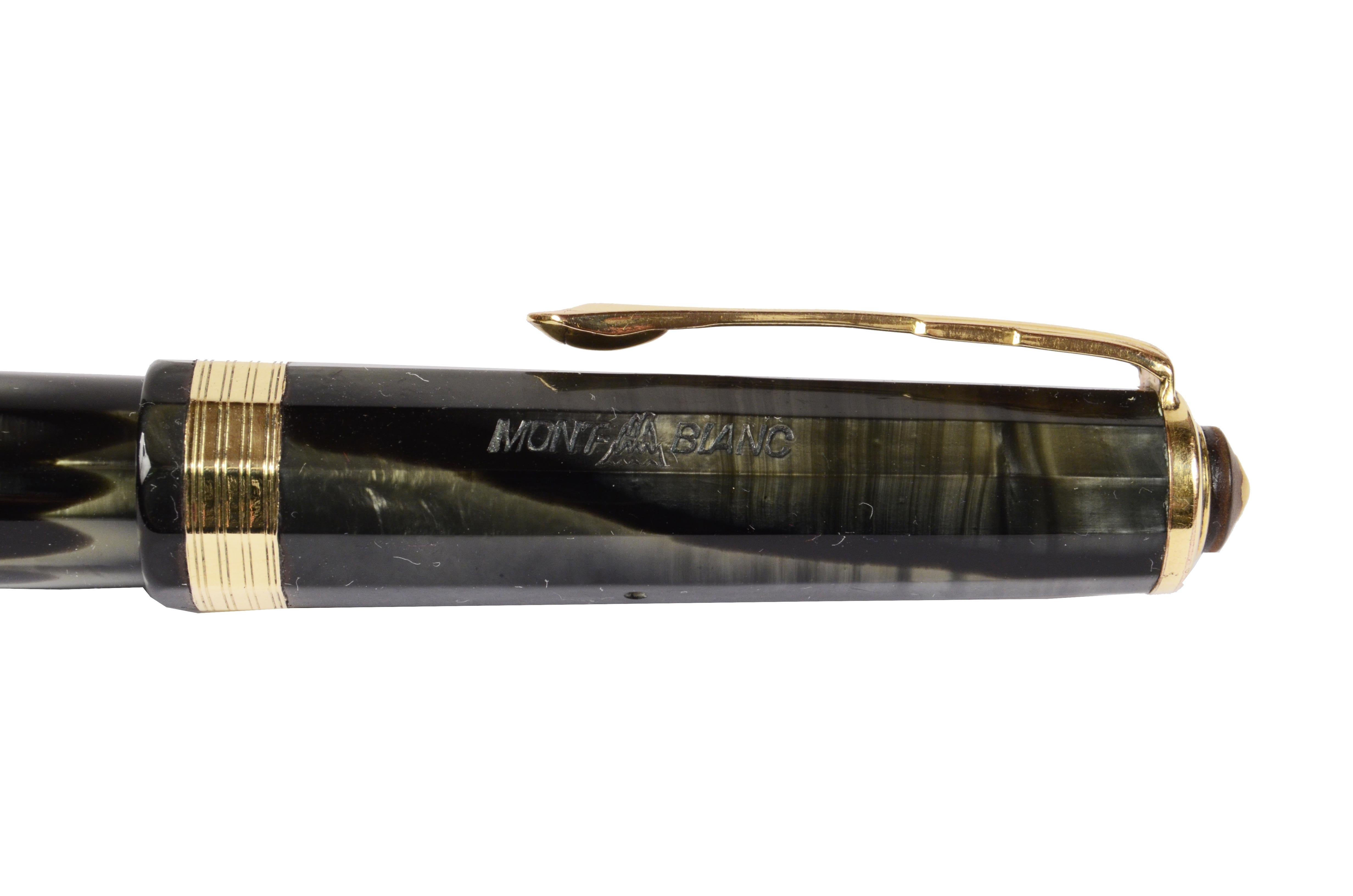 Montblanc Meisterstuck 25 F Antique Fountain Pen Celluloid Platinum-Colored  In Good Condition In Milan, IT