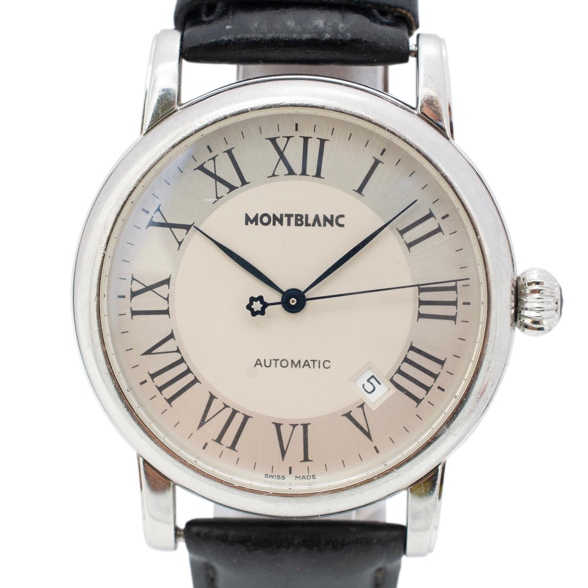 Marke: Montblanc Meisterstuck

Geschlecht: Herren

Metalltyp: Rostfreier Stahl

Durchmesser: 40,00 mm

Breite des Armbands: 20.00 mm

Länge des Armbands: 6.50 Zoll

Gewicht: 75,30 Gramm

Herrenuhr aus rostfreiem Stahl MONT BLANC Swiss made. Die