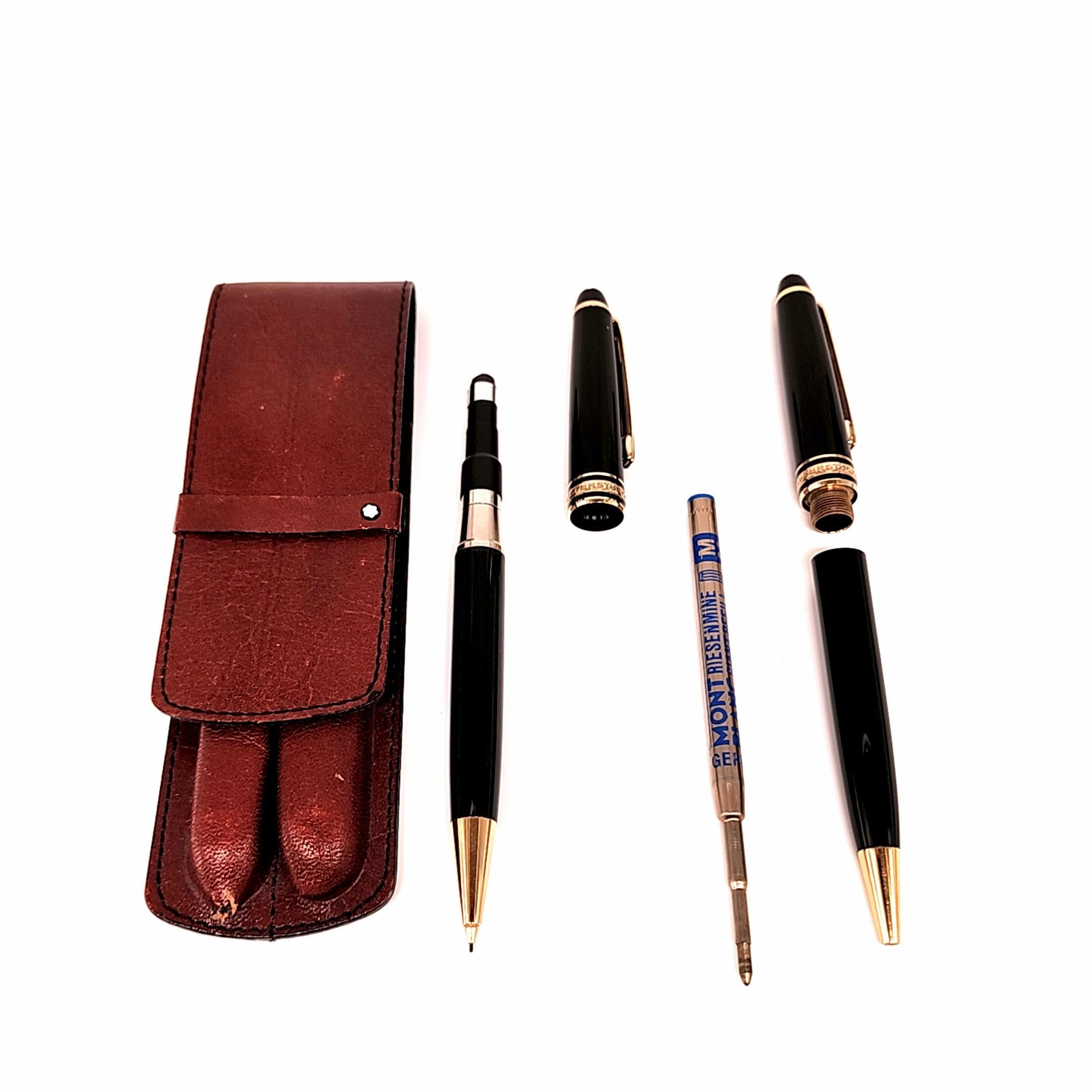 Moderno Set di penne a sfera e matite Montblanc Meisterstuck con astuccio in pelle