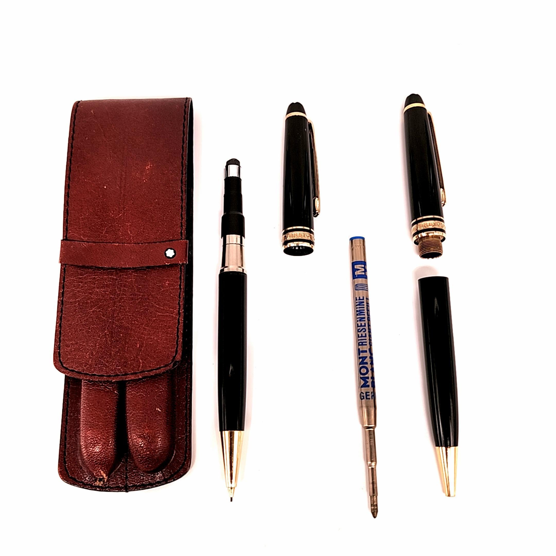 Set di penne a sfera e matite Montblanc Meisterstuck con astuccio in pelle In condizioni ottime a Chicago, IL