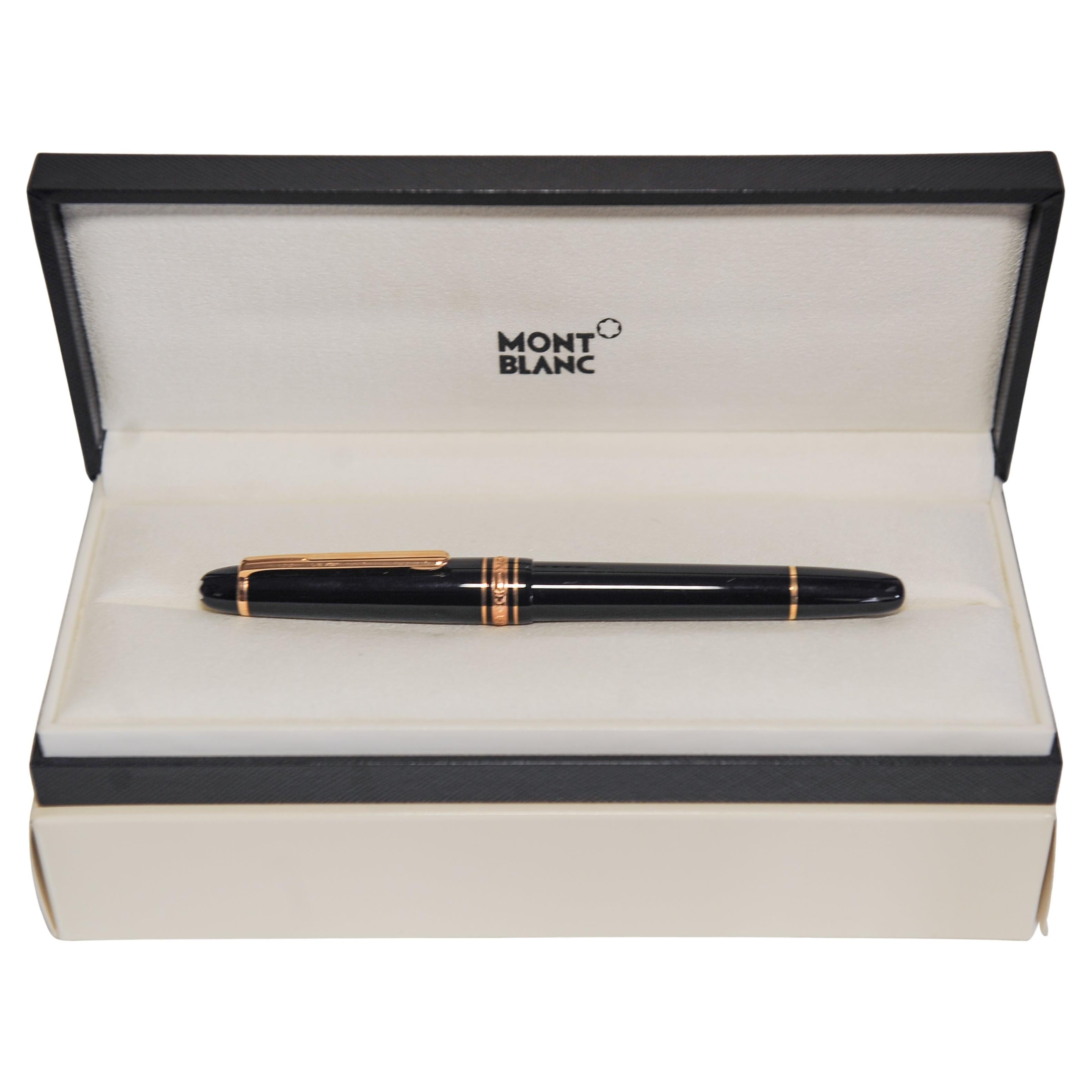 Montblanc Meisterstück Black Fountain Pen With Original Box, Inkwell & Paperwork In Good Condition For Sale In Reading, Berkshire