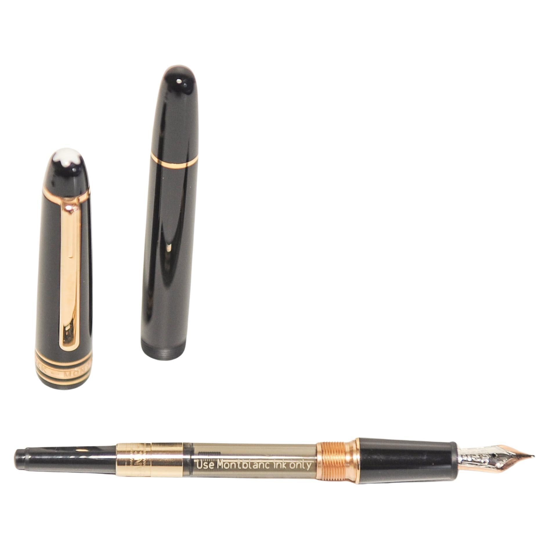 Montblanc Meisterstück Black Fountain Pen With Original Box, Inkwell & Paperwork For Sale 1