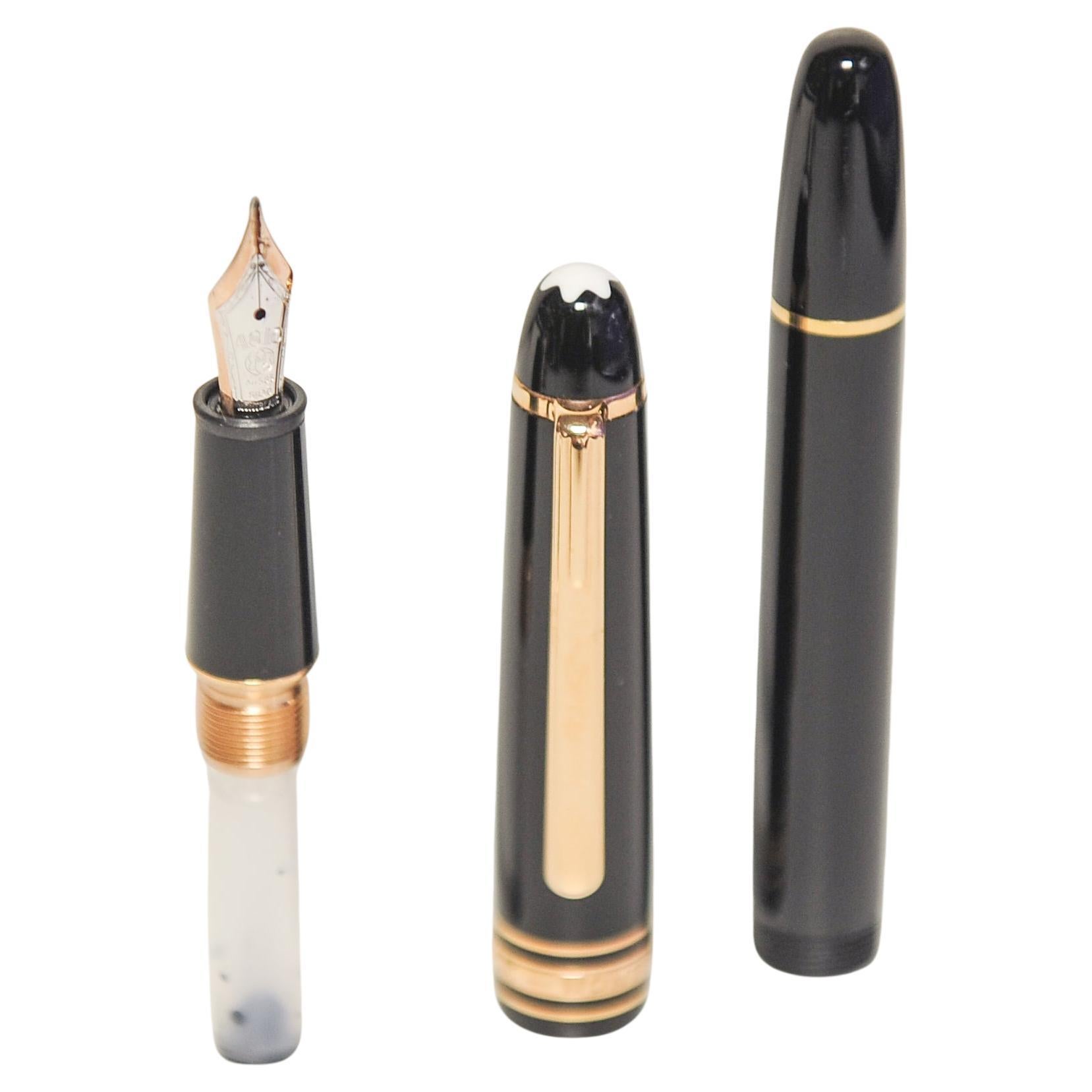 Montblanc Meisterstück Black Fountain Pen With Original Box, Inkwell & Paperwork For Sale 2