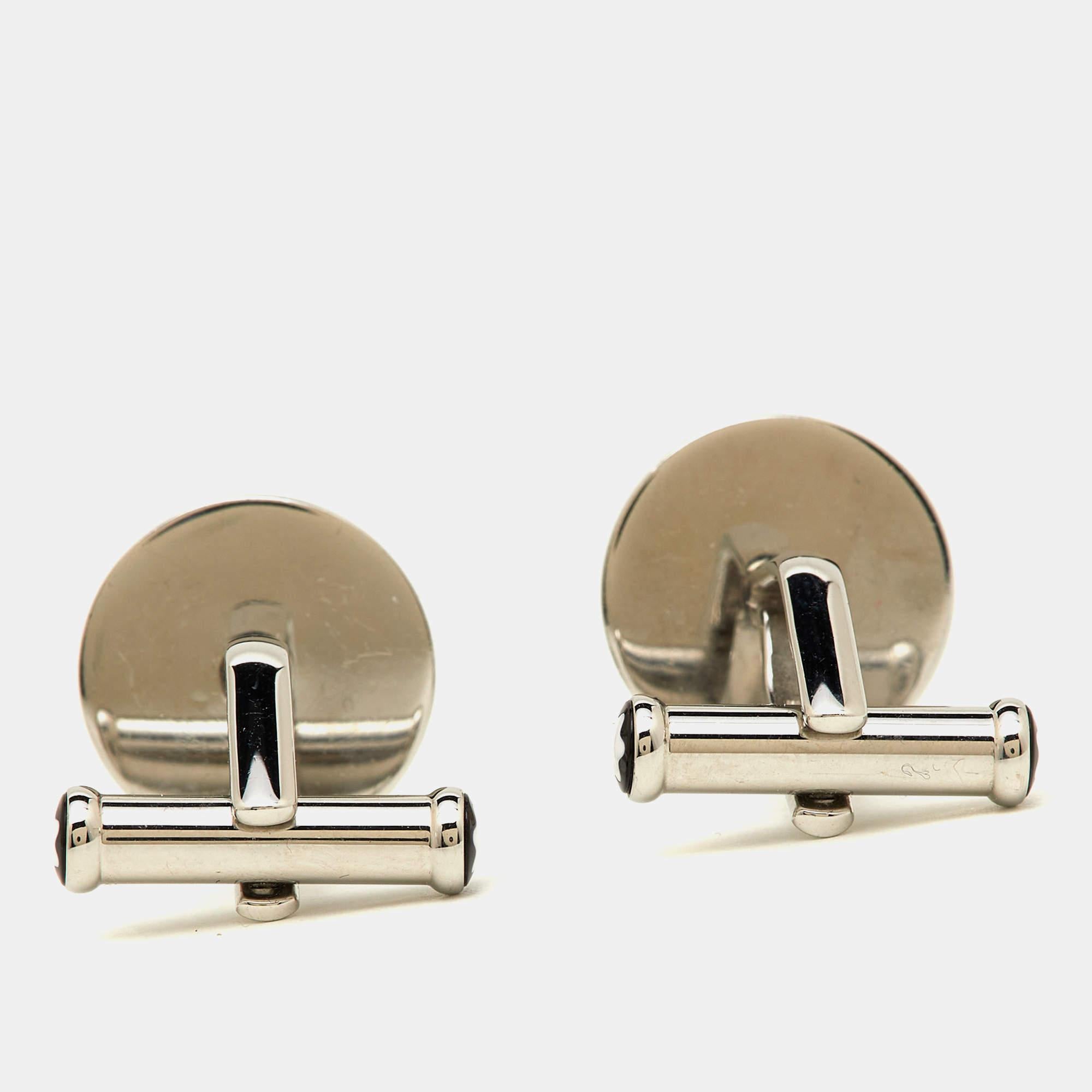 Montblanc Meisterstuck Blue Goldstone Stainless Steel Round Cufflinks In Fair Condition In Dubai, Al Qouz 2