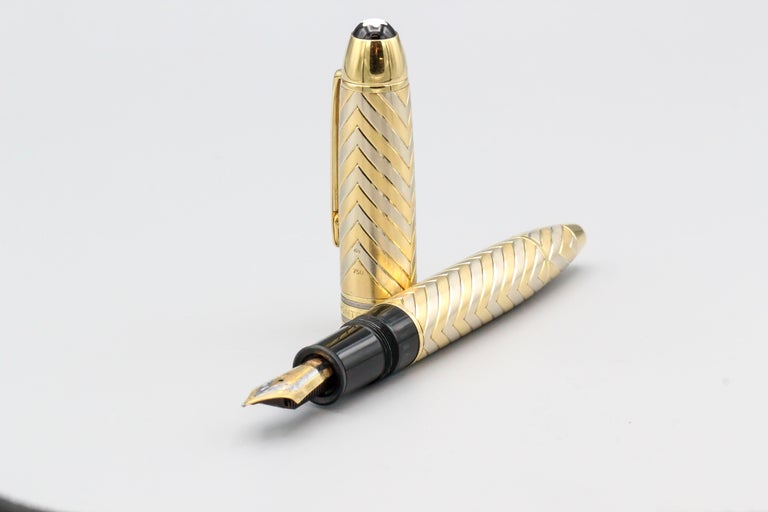 Contemporary Montblanc Meisterstuck Chevron 149 Large 18k Gold Fountain Pen For Sale