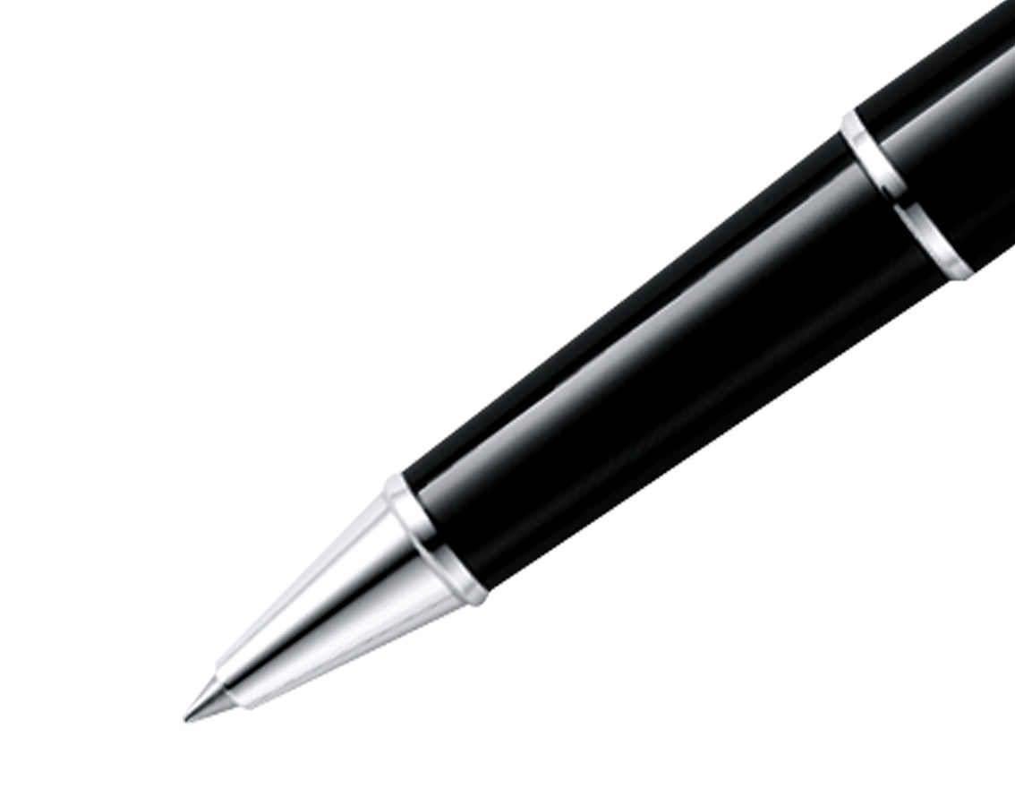 Montblanc Meisterstock 163 marathon rollerball with stainless steel tip. Barrel & cap constructed of Jet-black precious resin inlaid with Montblanc white star. Three platinised rings with embossed logo.
2865