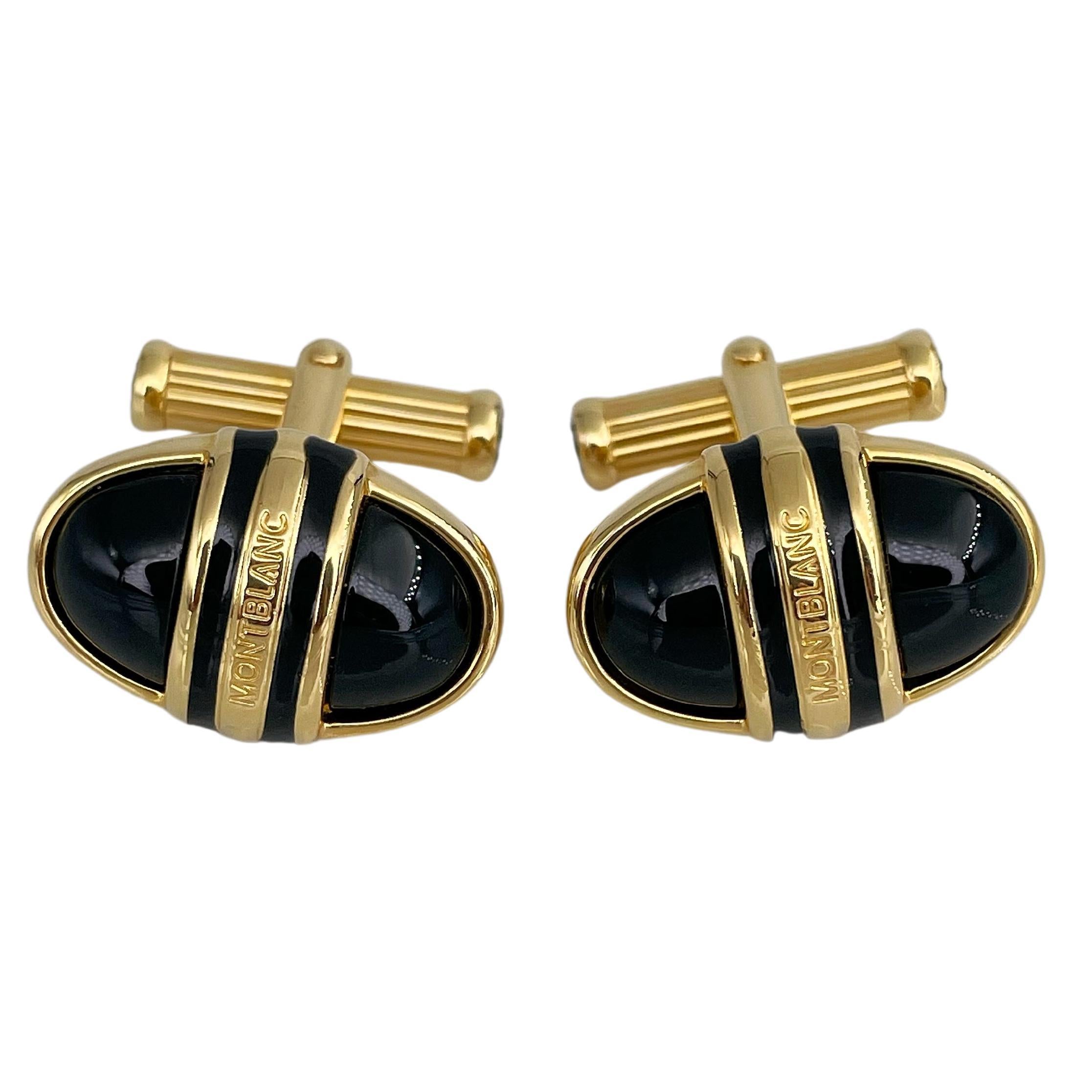 Montblanc Meisterstuck Gold Tone Faux Black Onyx Oval Cufflinks