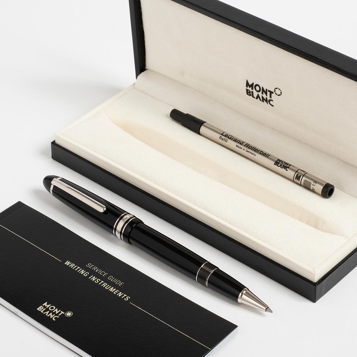 Our MontBlanc Meisterstuck Le Grand roller ball is presented in excellent condition with only light signs of use from new, featuring a black resin barrel and cap with platinum coated clip. This is the largest Meisterstuck rollerball, weighting a