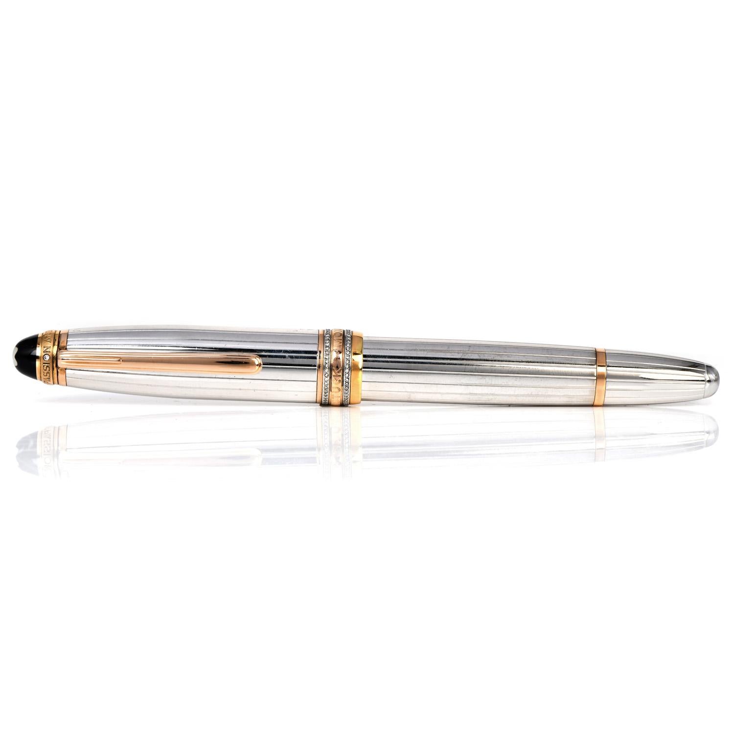 Montblanc Meisterstuck Limited Edition  Diamond 18K Gold Ink Fountain Pen In Excellent Condition In Miami, FL