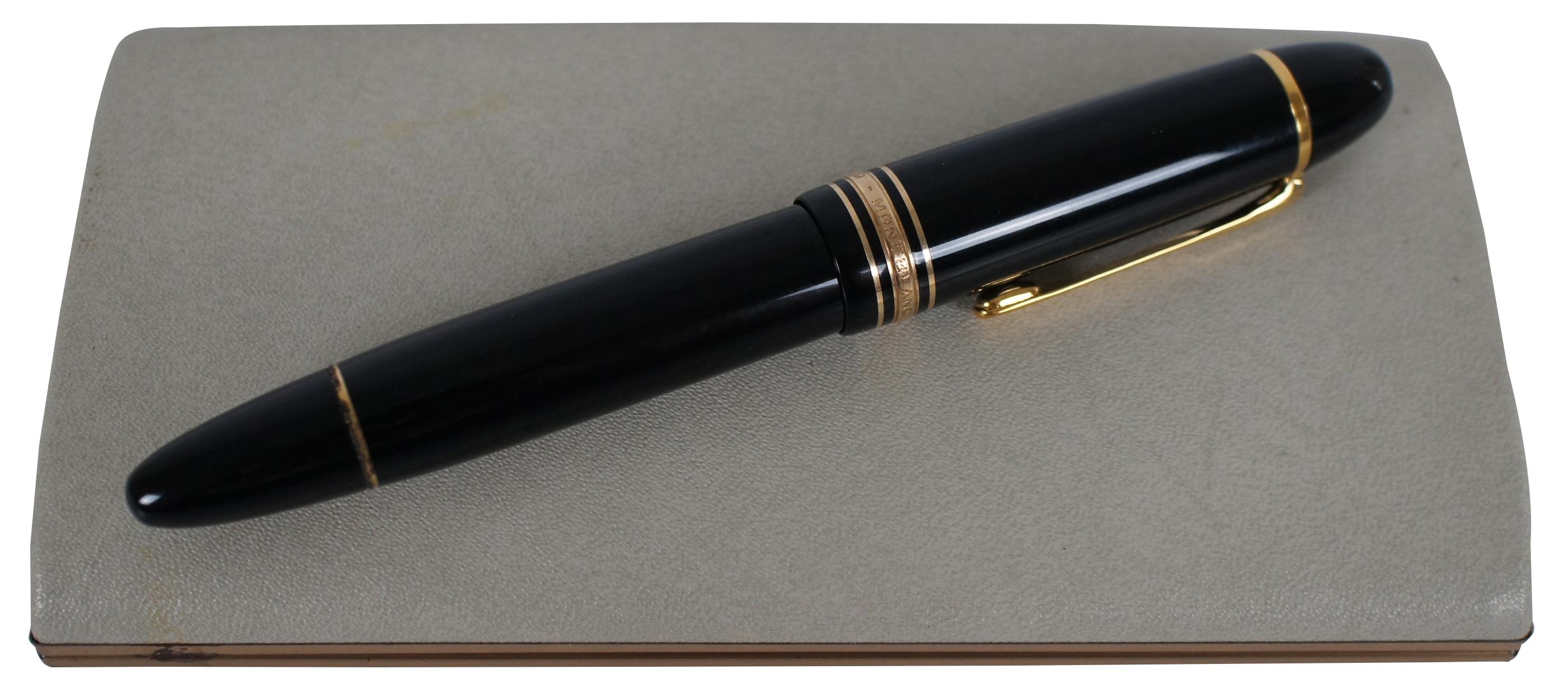 Vintage Montblanc Meisterstuck No 149 black reservoir style fountain pen with two tone 4810 14K gold 585; includes box.

Measures: 5.75” x 0.75” / Box - 6.5” x 3.25” x 1” (Length x Width x Depth).