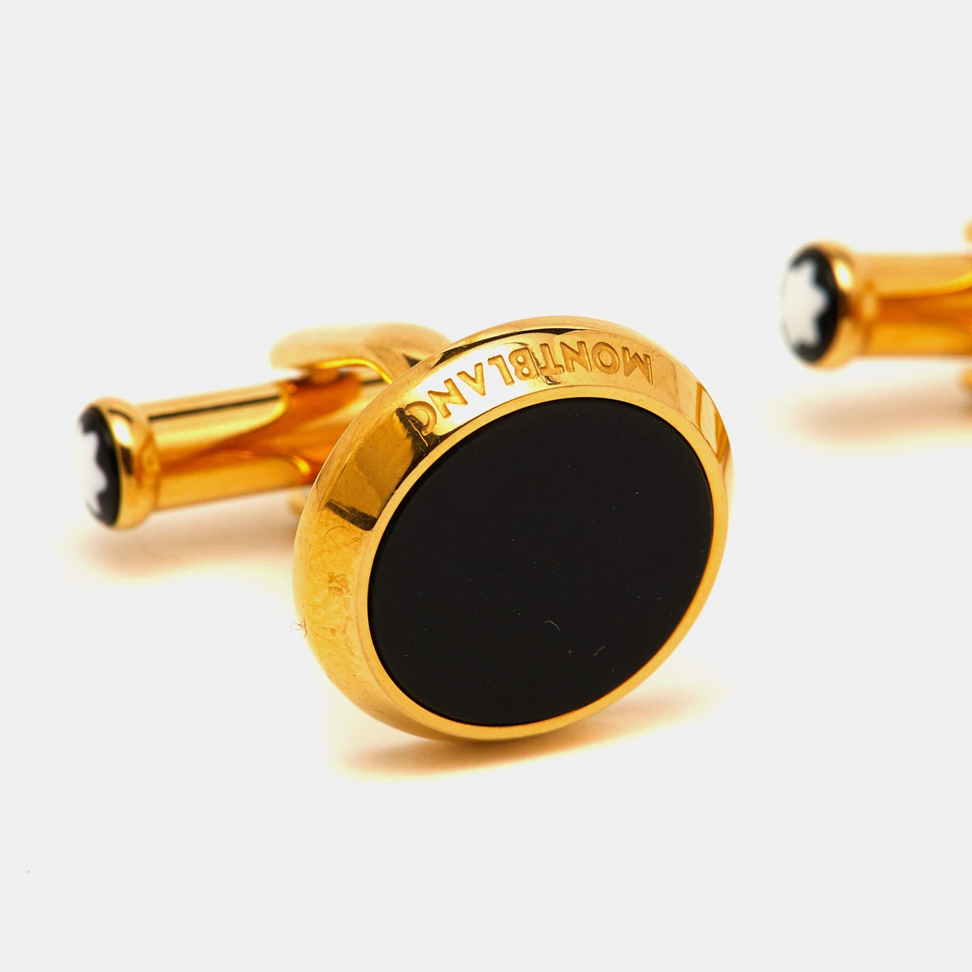 Manschettenknöpfe von Montblanc Meisterstuck aus Onyx in Goldtönen im Zustand „Gut“ in Dubai, Al Qouz 2