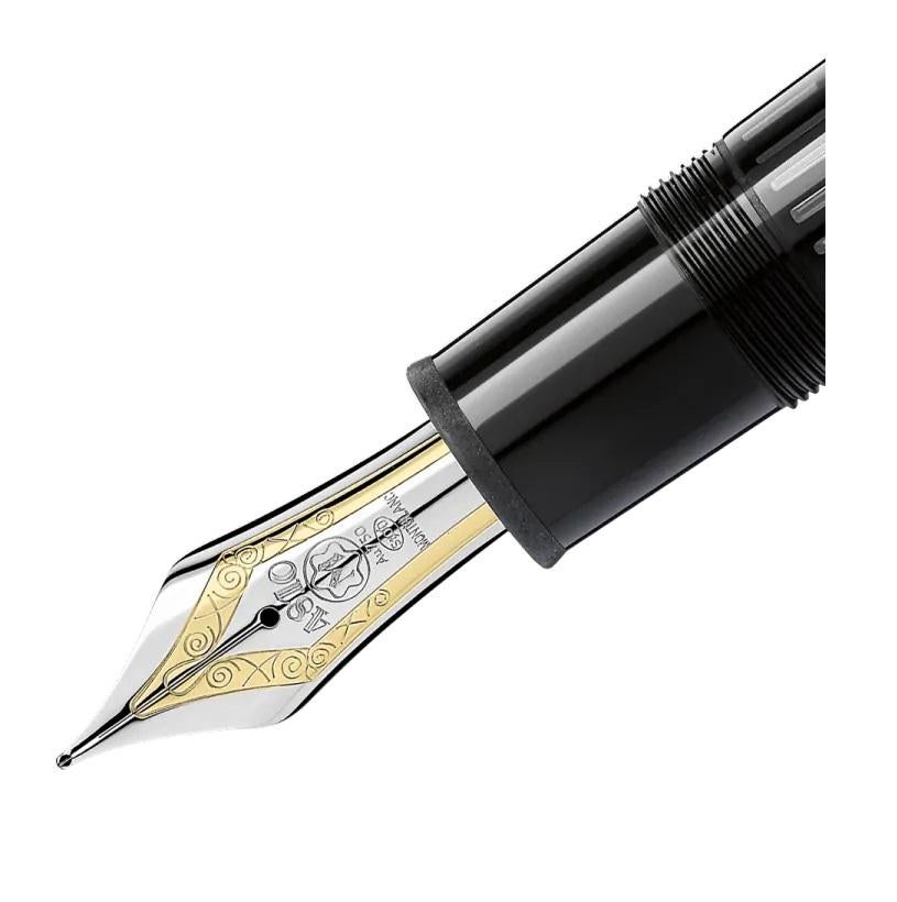 Features Clip
Platinum-coated clip with individual serial number
Barrel
Black precious resin
Cap
Black precious resin inlaid with Montblanc emblem
NIB
Handcrafted Au 750 / 18 K gold nib with rhodium-coated inlay
TYPE
Fountain Pen
114229