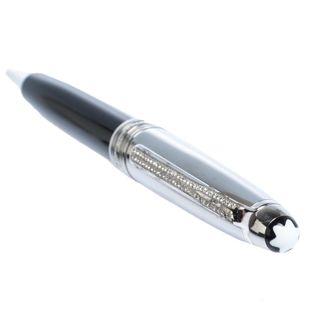 Gray Montblanc Meisterstuck Solitaire Doue Black Resin Silver Tone Ballpoint Pen For Sale