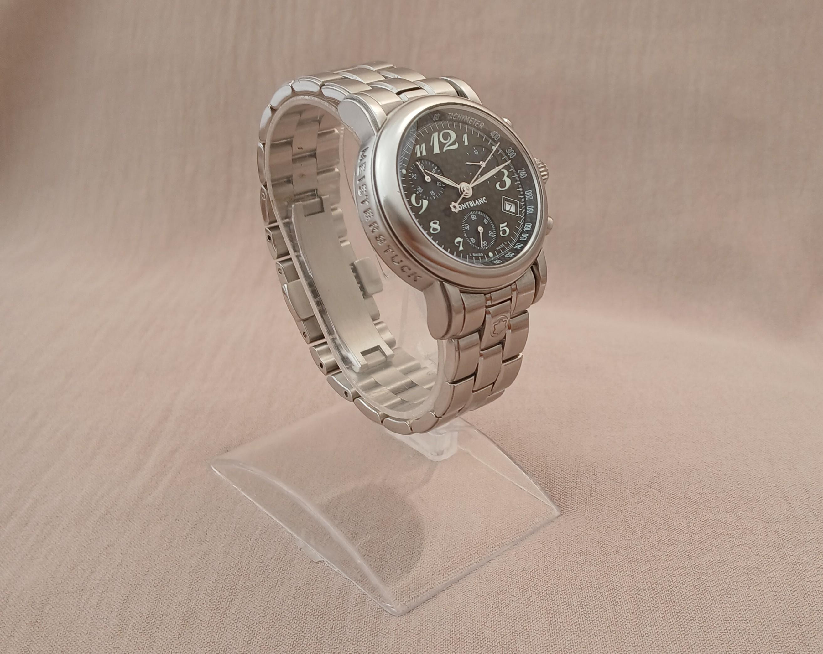 Montblanc Meisterstuck Stainless 7046 Acciaio Quadrante Nero Orologio Uomo in vendita 9