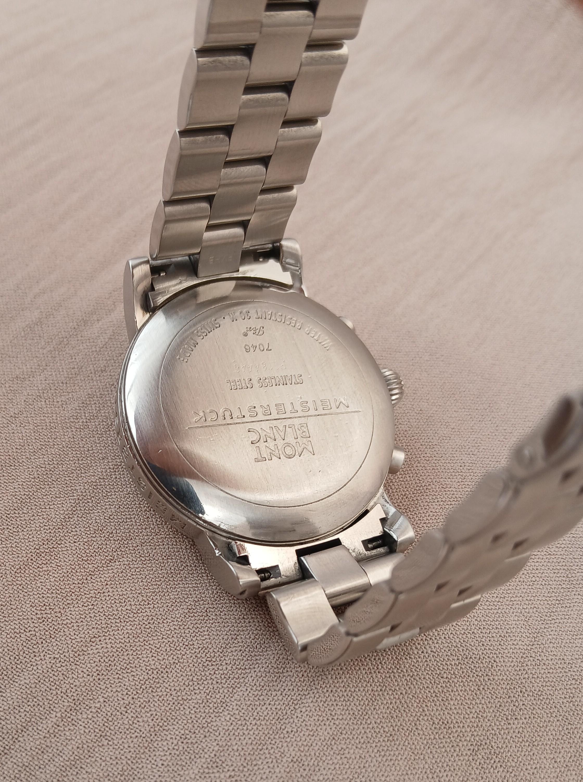 Montblanc Meisterstuck Stainless 7046 Acciaio Quadrante Nero Orologio Uomo in vendita 1