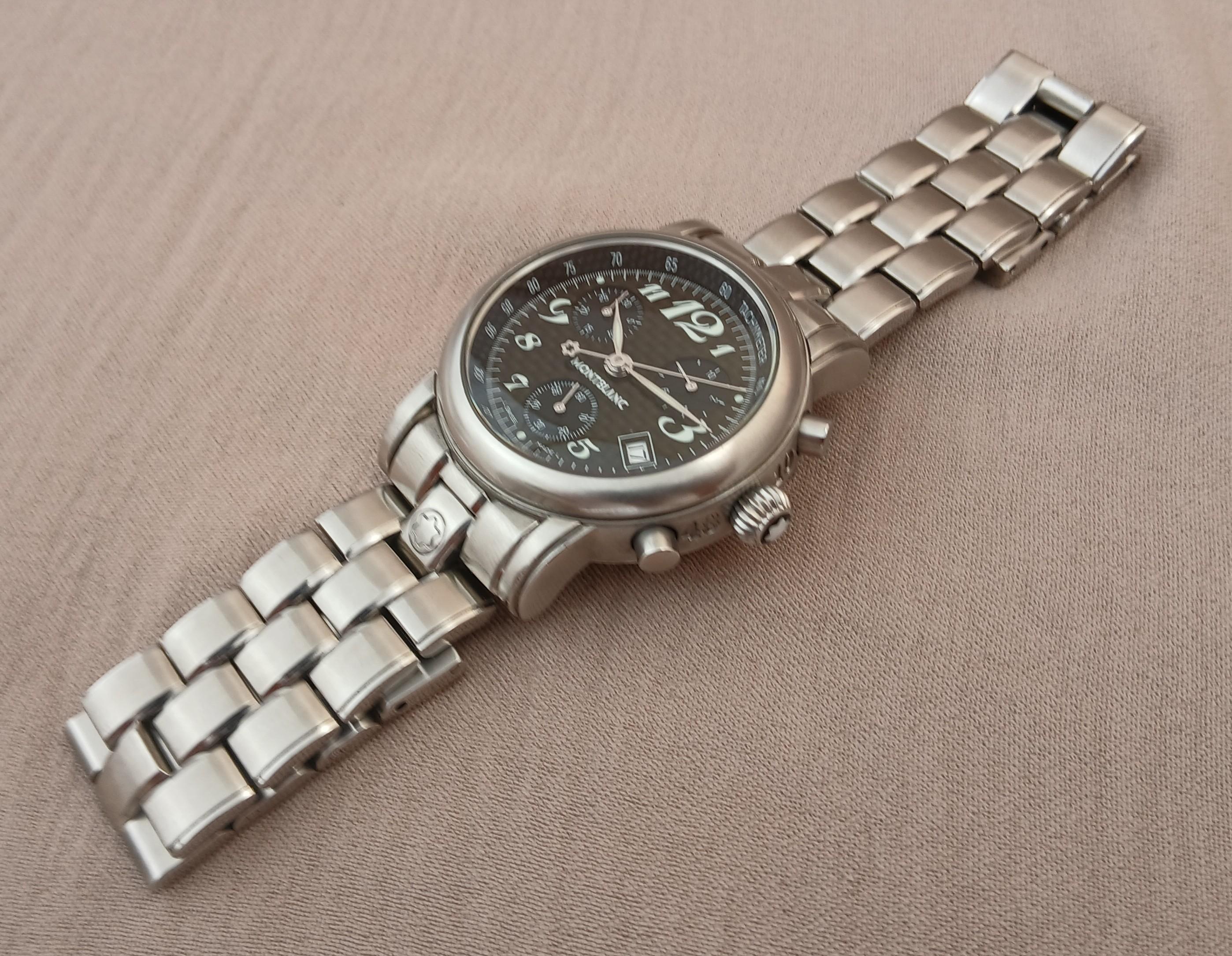 Montblanc Meisterstuck Stainless 7046 Acciaio Quadrante Nero Orologio Uomo in vendita 2