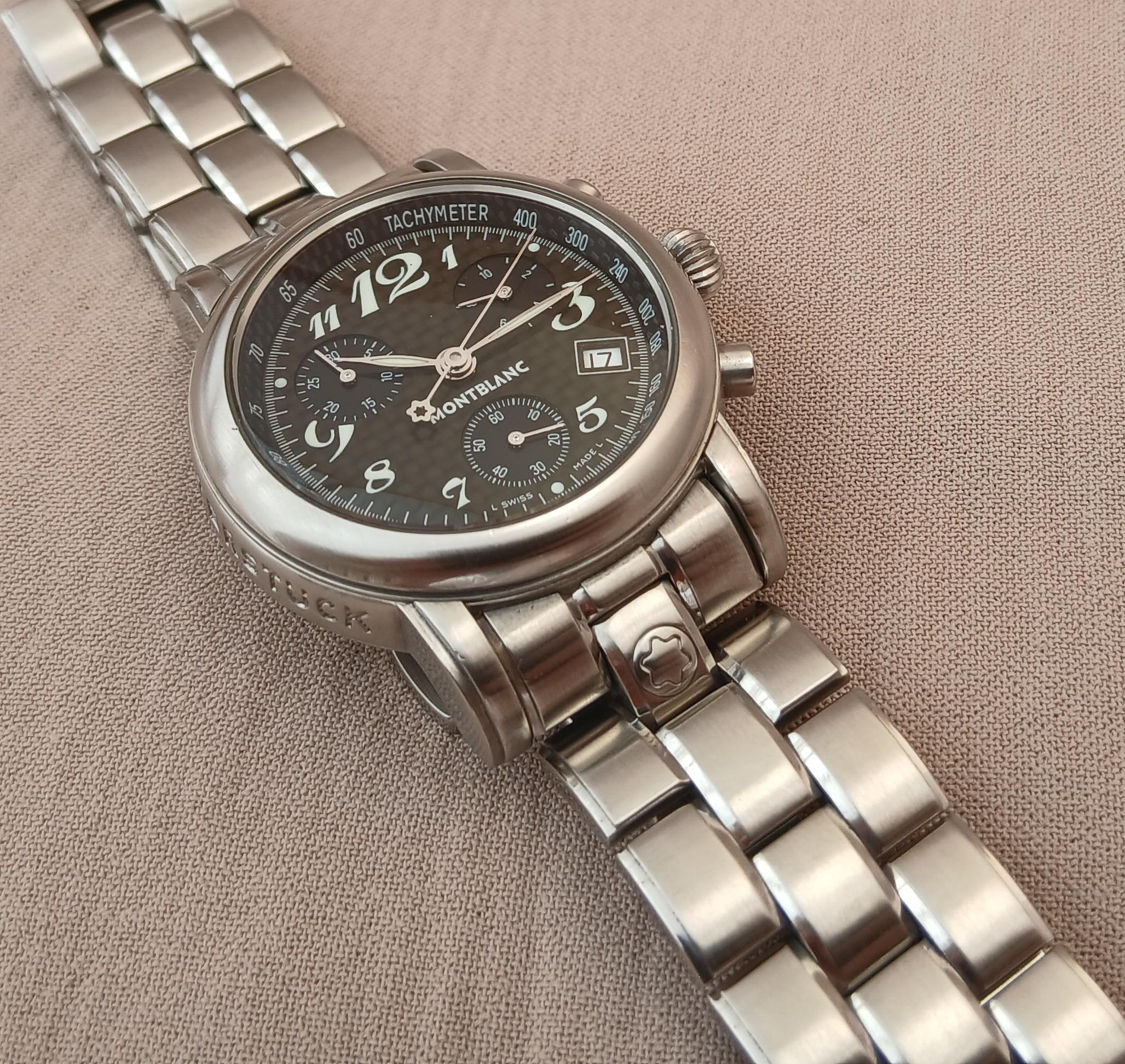 Montblanc Meisterstuck Stainless 7046 Acciaio Quadrante Nero Orologio Uomo in vendita 3