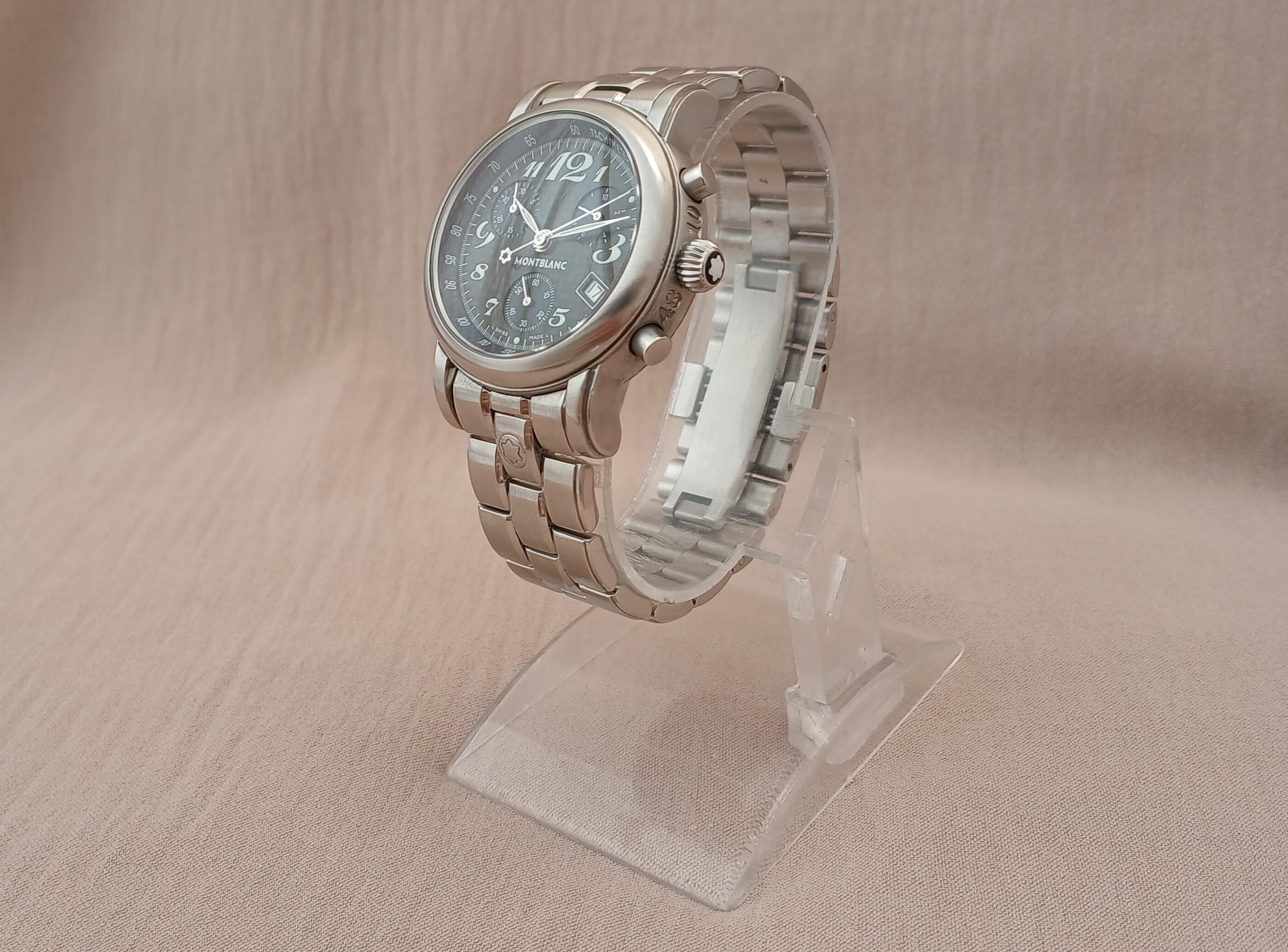 Montblanc Meisterstuck Stainless 7046 Acciaio Quadrante Nero Orologio Uomo in vendita 4