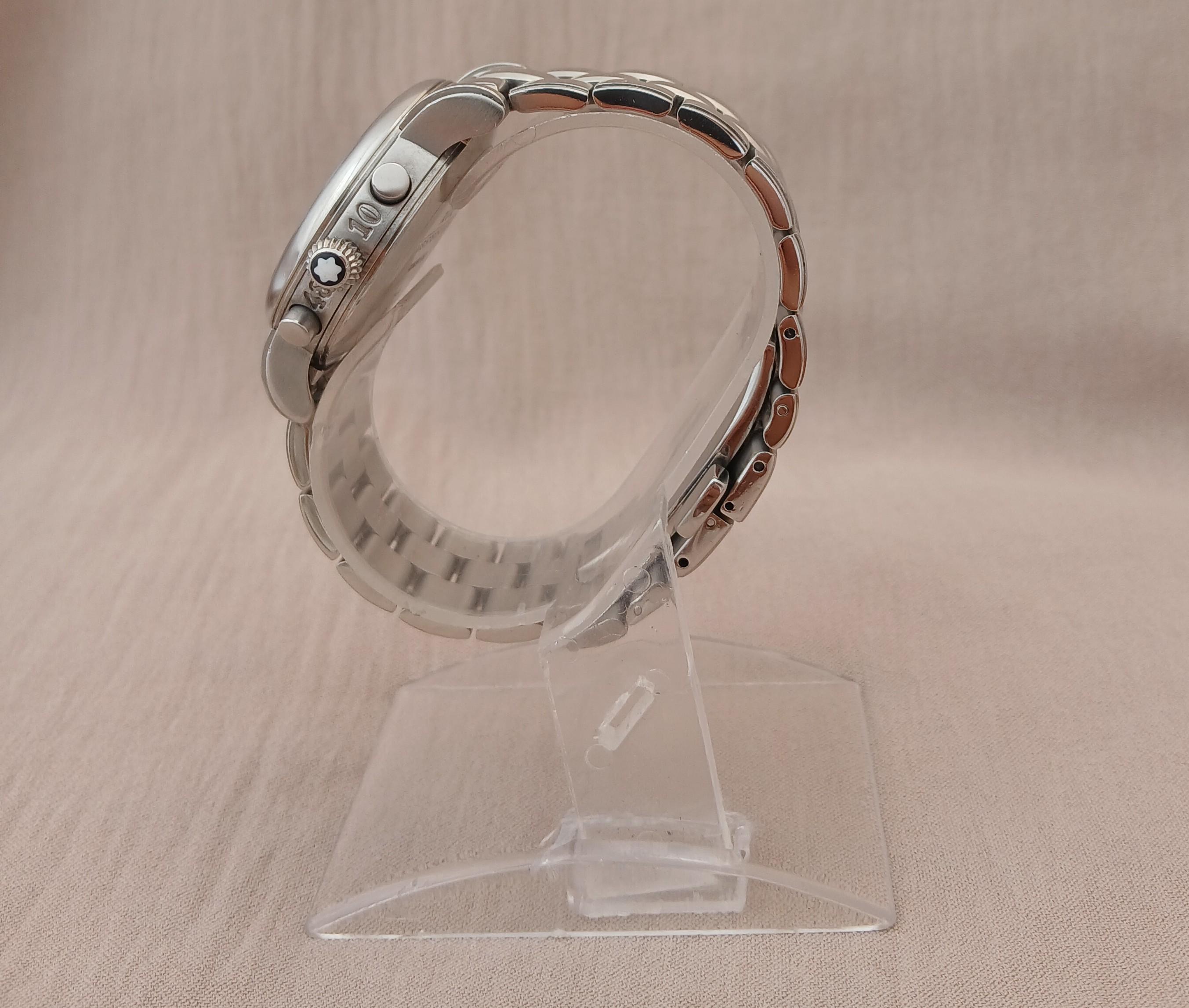 Montblanc Meisterstuck Stainless 7046 Acciaio Quadrante Nero Orologio Uomo in vendita 5