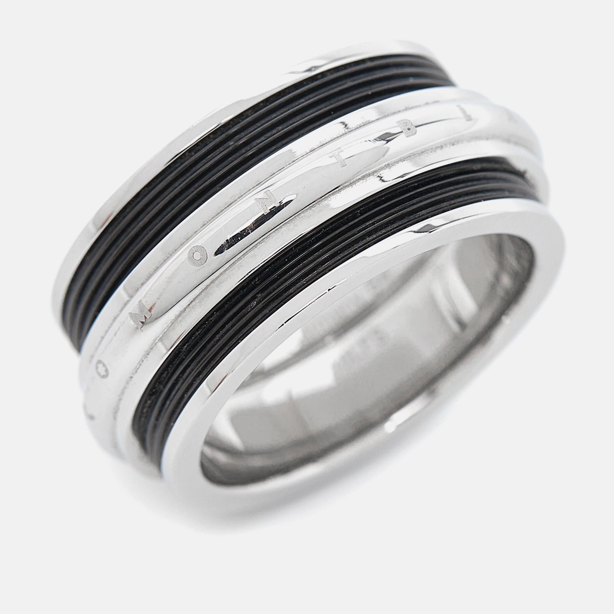 Well-crafted accessories are a sign of creativity and style. From their Men's Contemporary Collection, this Montblanc Sliding Ring is designed to last. Crafted from silver-tone metal and black PVD steel, this piece has a blend of black and silver,