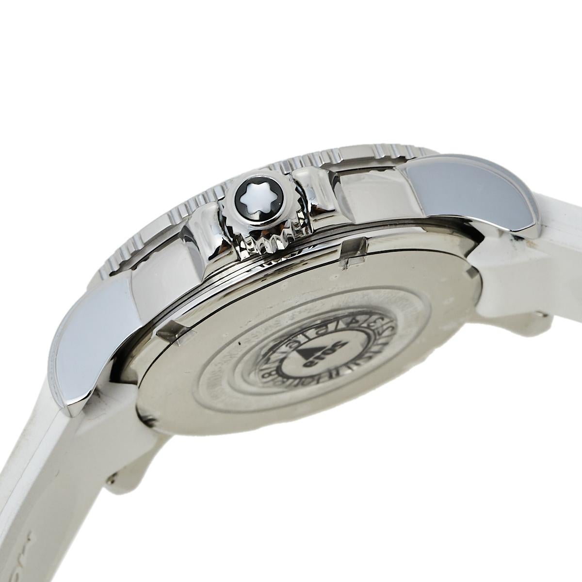 Uncut Montblanc MOP Diamonds Stainless Steel Rubber Sport 9650 Women's Wristwatch 34MM