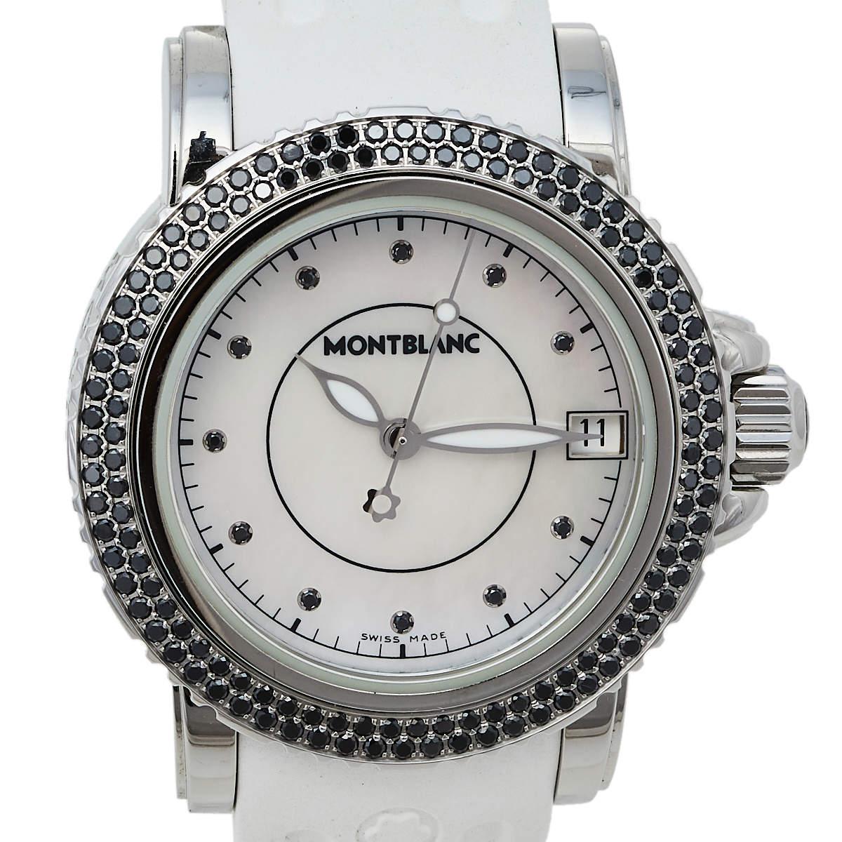 Montblanc MOP Diamonds Stainless Steel Rubber Sport 9650 Women's Wristwatch 34MM 1