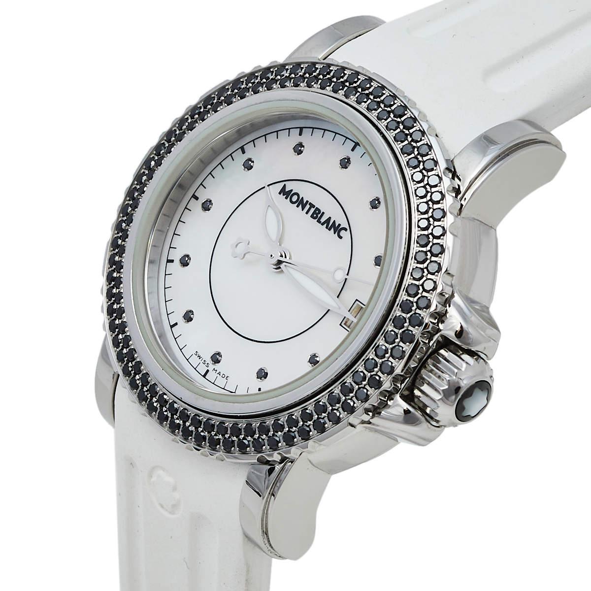 Montblanc MOP Diamonds Stainless Steel Rubber Sport 9650 Women's Wristwatch 34MM 2