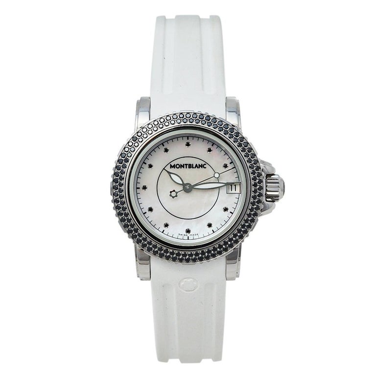 Montblanc MOP Diamonds Stainless Steel Rubber Sport 9650 Women's Wristwatch  34MM For Sale at 1stDibs