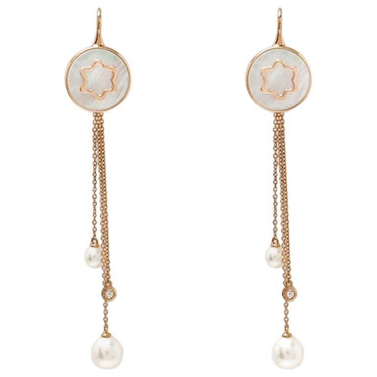 Montblanc Mother of Pearl Diamond 18k Rose Gold Drop Tassel Earrings