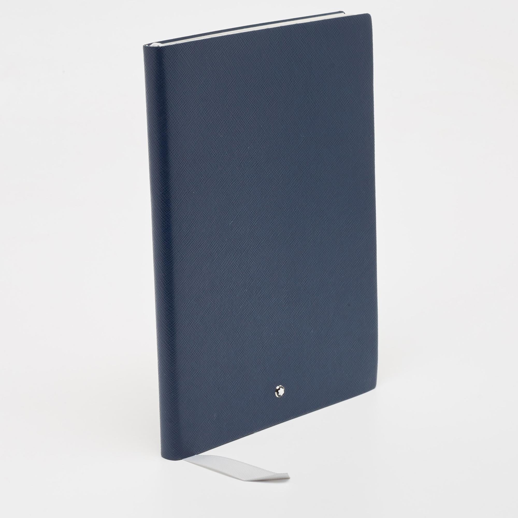 Montblanc Navy Blue Leather Fine Stationery Notebook In Excellent Condition For Sale In Dubai, Al Qouz 2